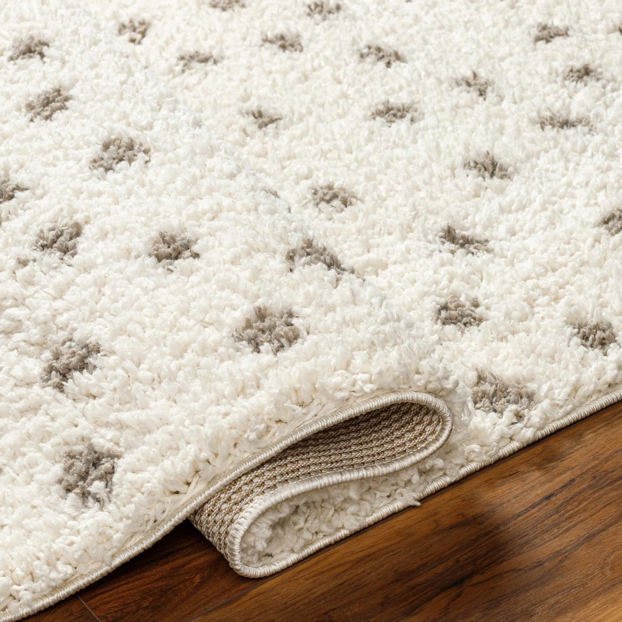 Contemporary Chaia Dotted Ivory and Brown Plush Pile Rug - Image 7