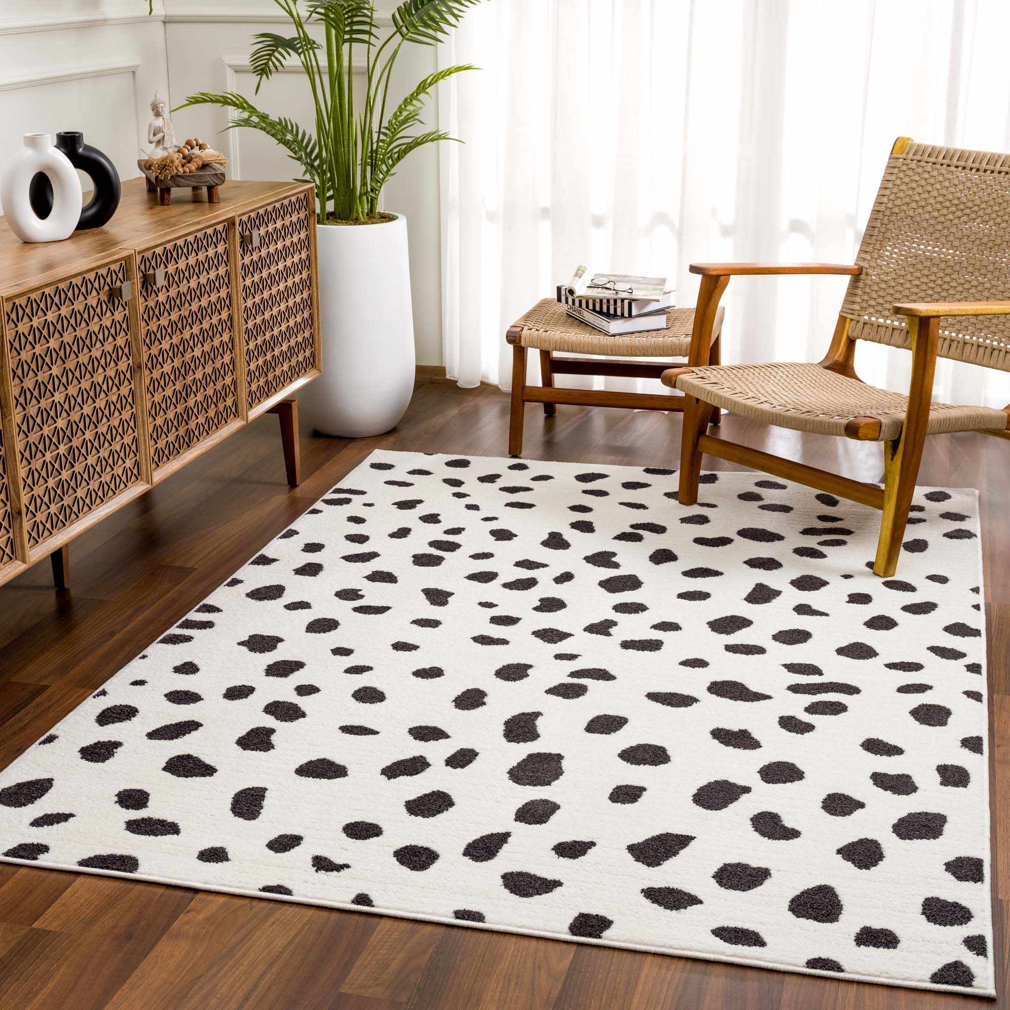 Chaia Dotted Modern Ivory and Charcoal Stripes Texture area rug - Image 2