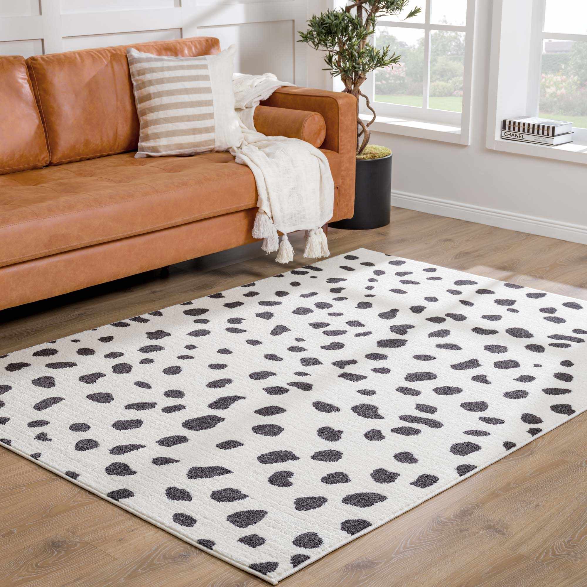 Chaia Dotted Modern Ivory and Charcoal Stripes Texture area rug - Image 5