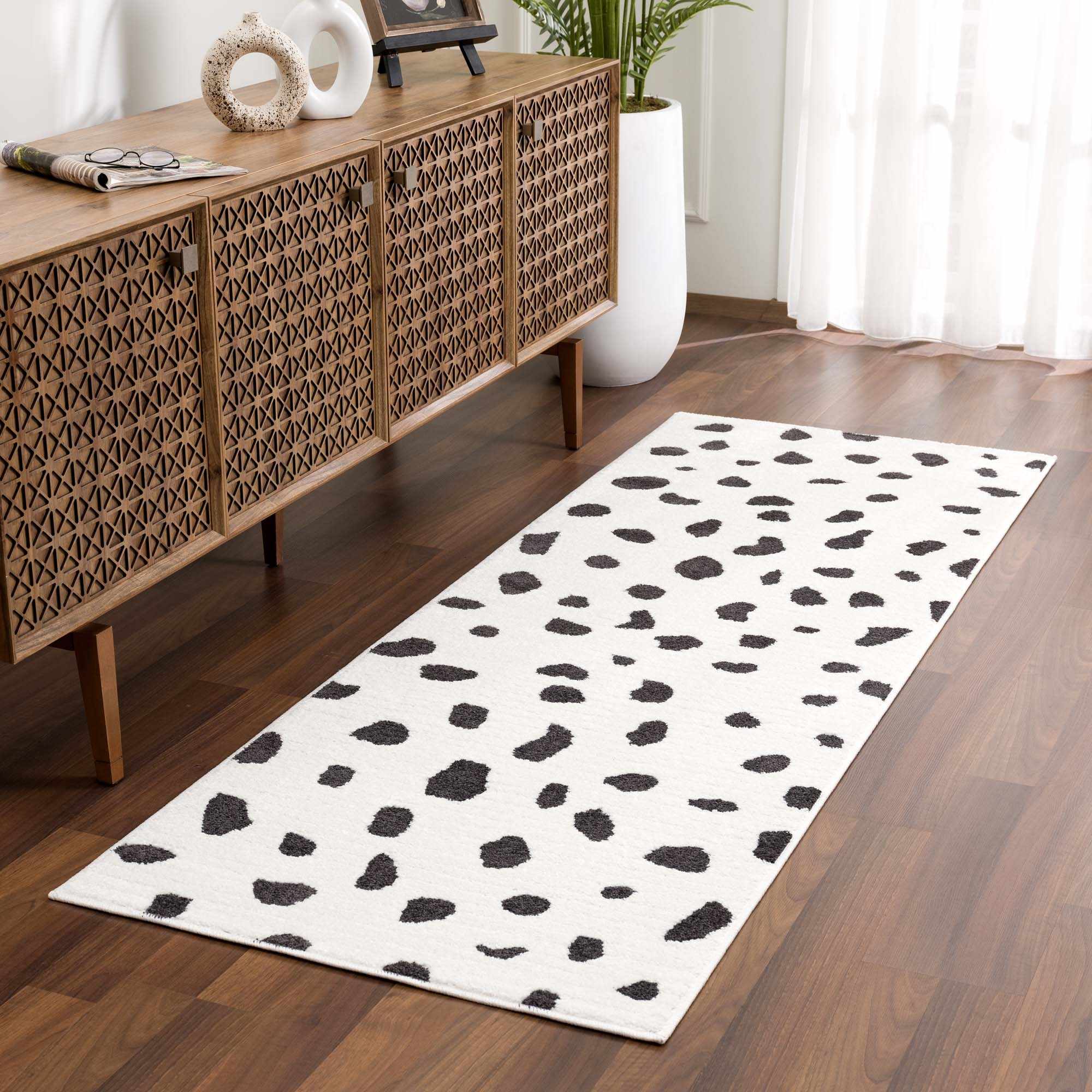 Chaia Dotted Modern Ivory and Charcoal Stripes Texture area rug - Image 6