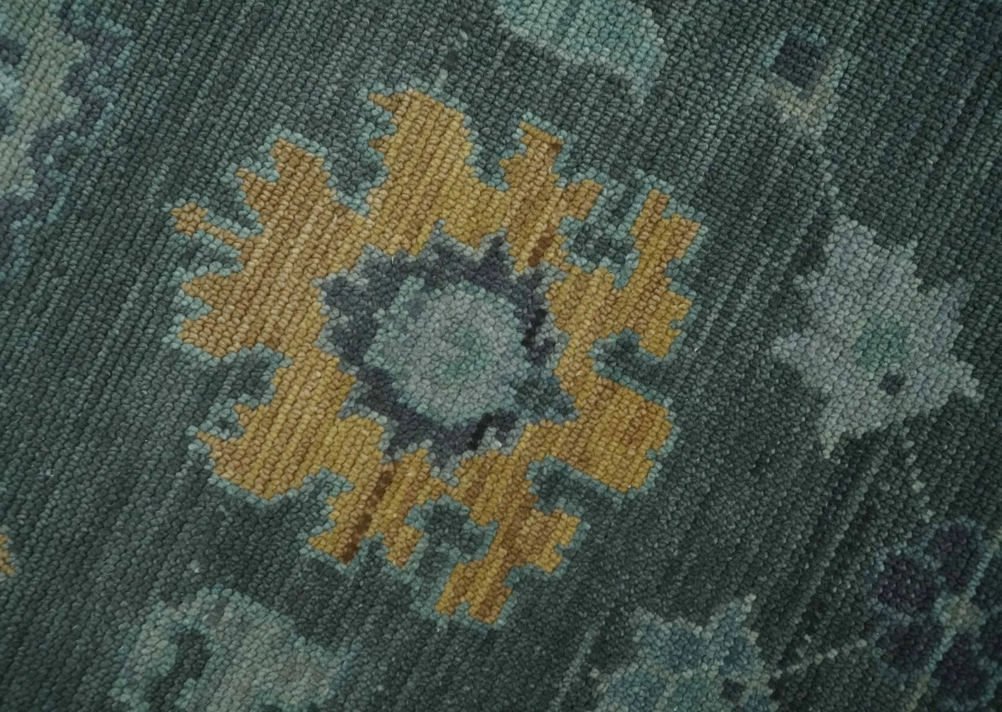 Hand Knotted Charcoal and Aqua Traditional Multi Size Oushak Wool Area Rug - Image 4