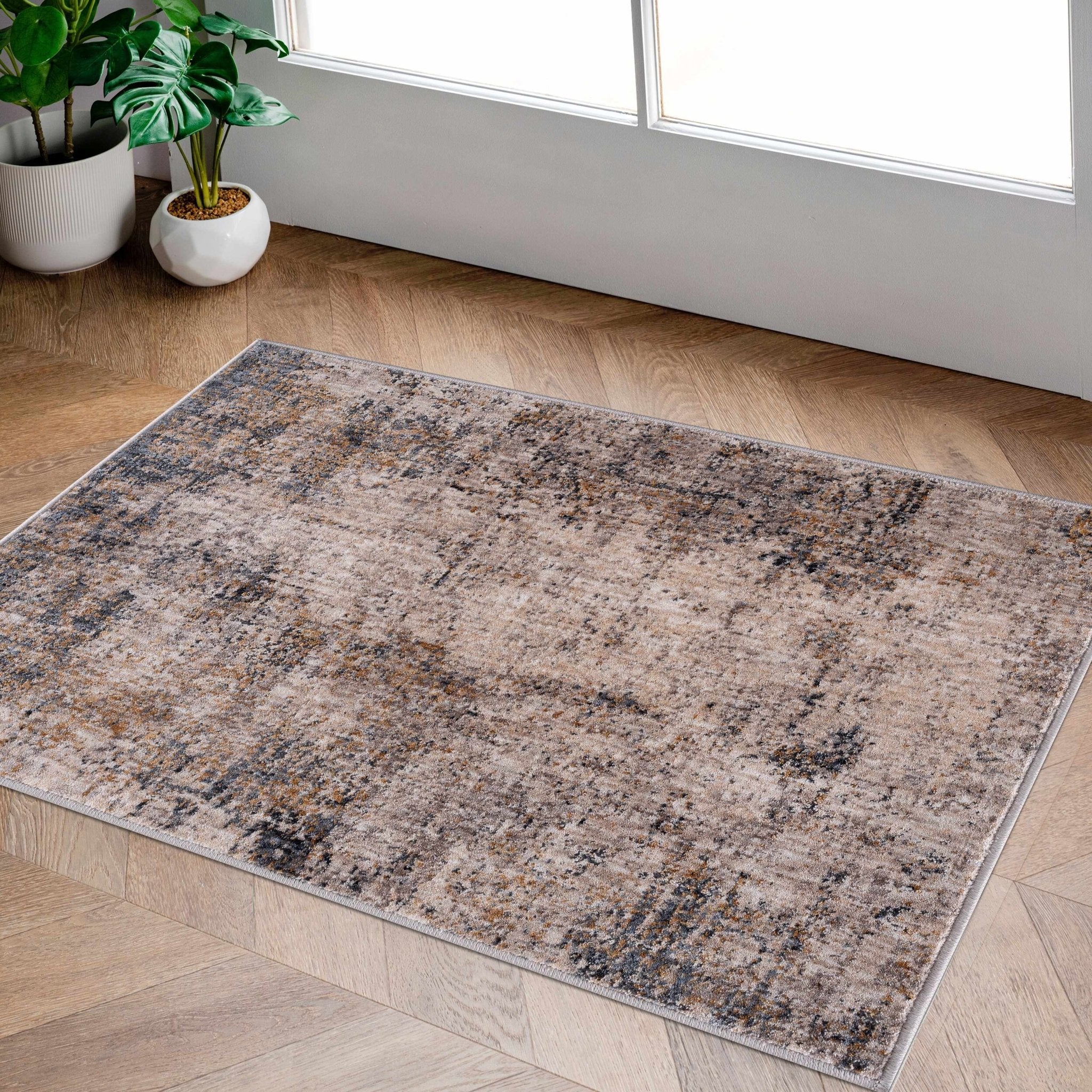 Charcoal And Beige Contemporary Rug - Image 6