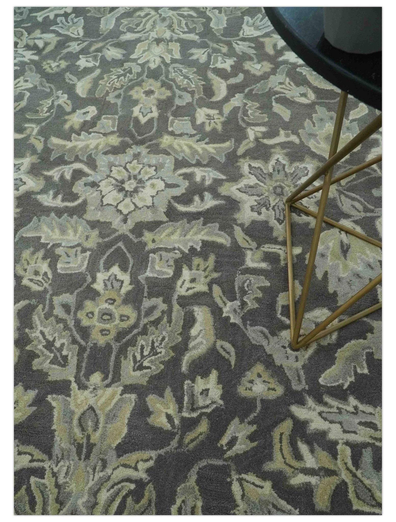 Custom Made Antique Design Charcoal and Beige Traditional Floral Hand Tufted rug - Image 2