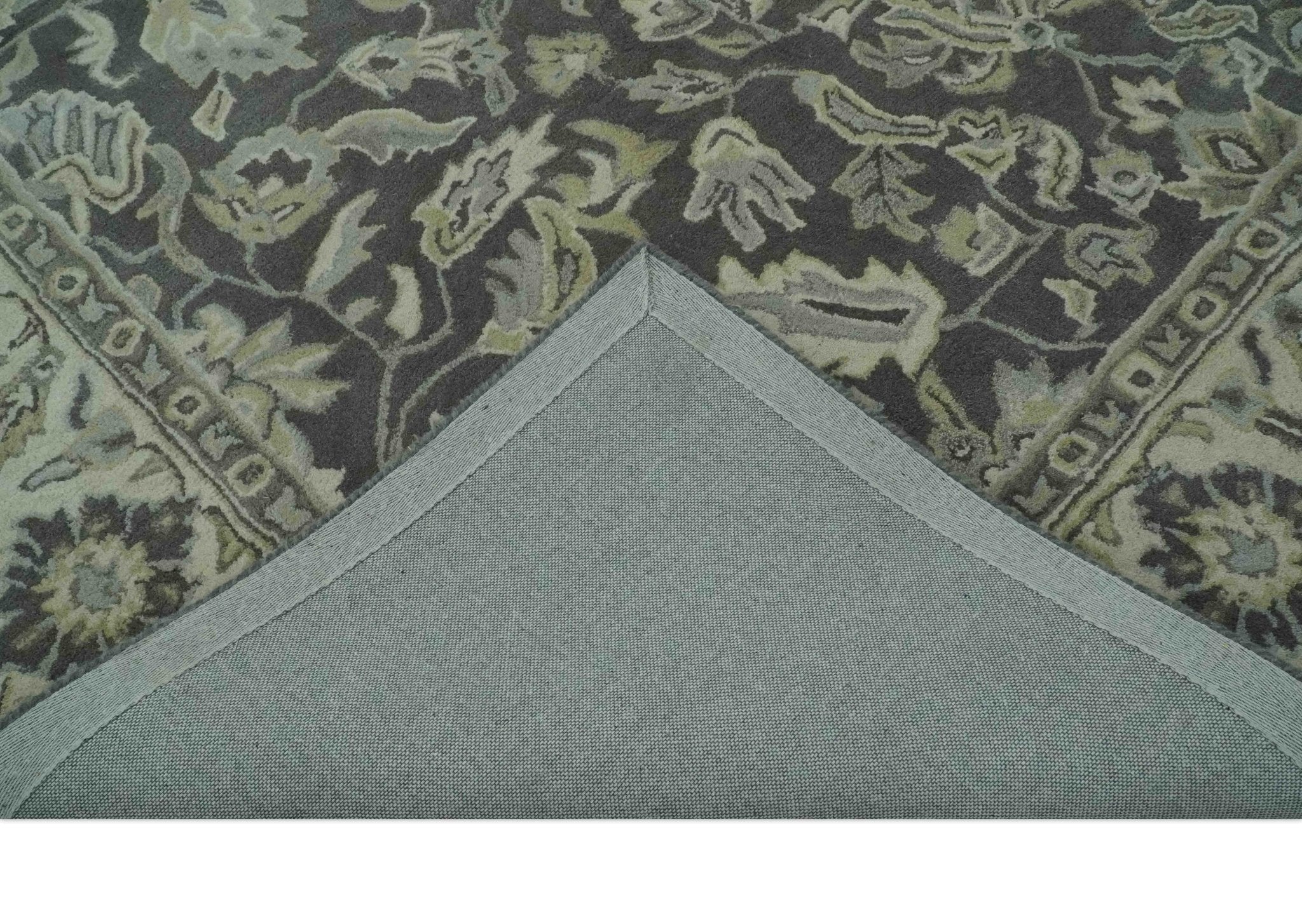 Custom Made Antique Design Charcoal and Beige Traditional Floral Hand Tufted rug - Image 6