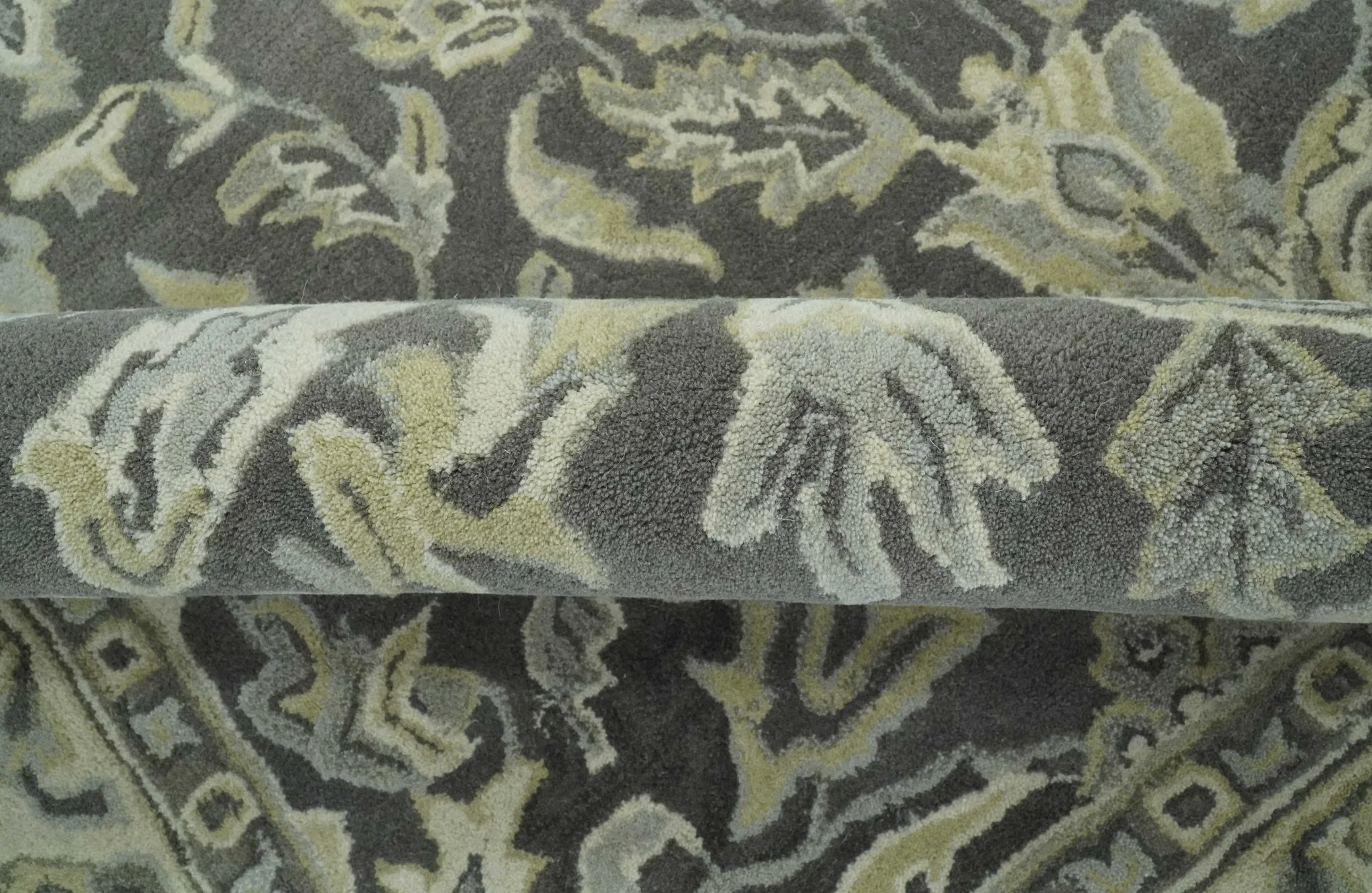 Custom Made Antique Design Charcoal and Beige Traditional Floral Hand Tufted rug - Image 7