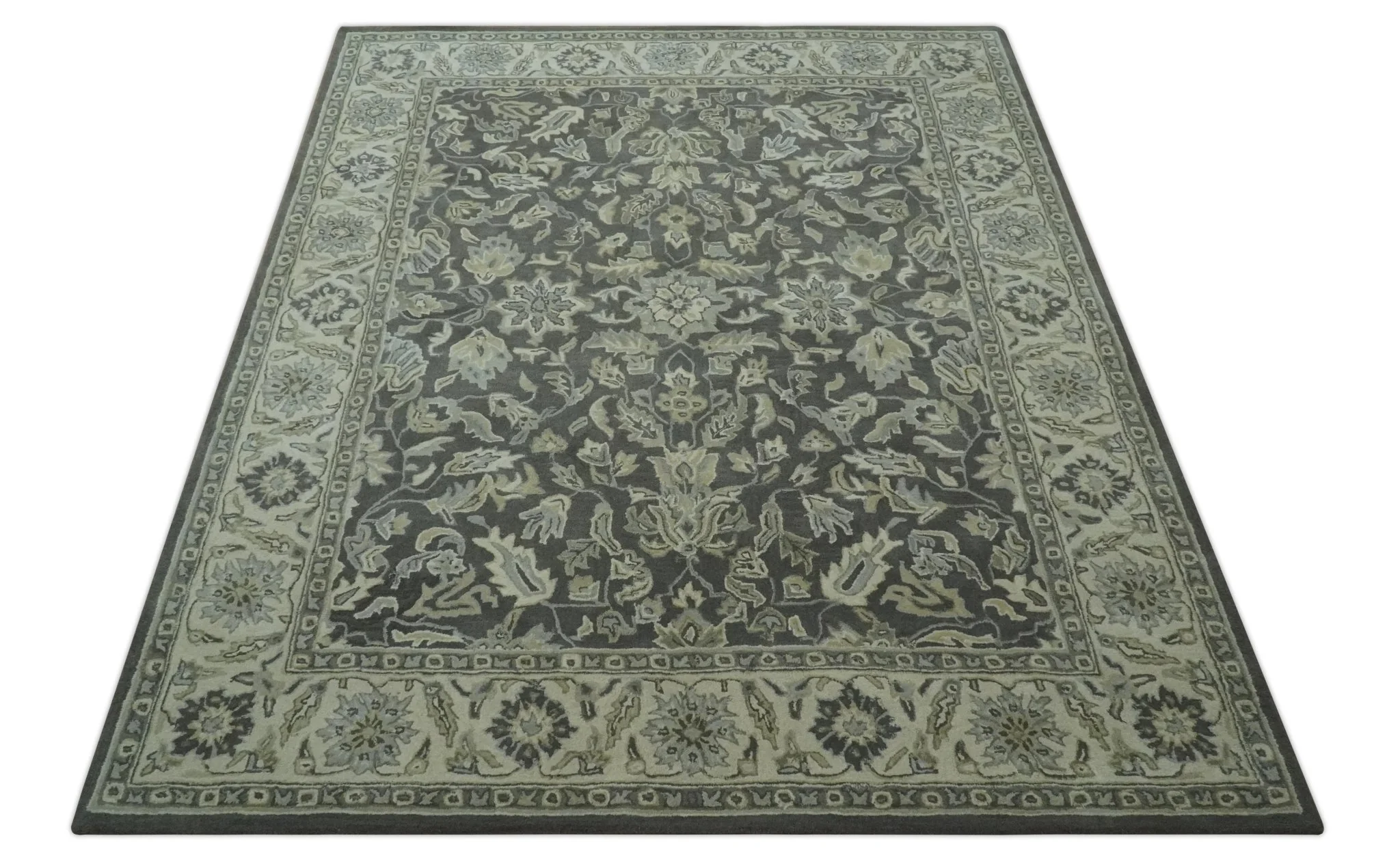 Antique Design 8x10 Charcoal and Beige Traditional Floral Hand Tufted rug - Image 10
