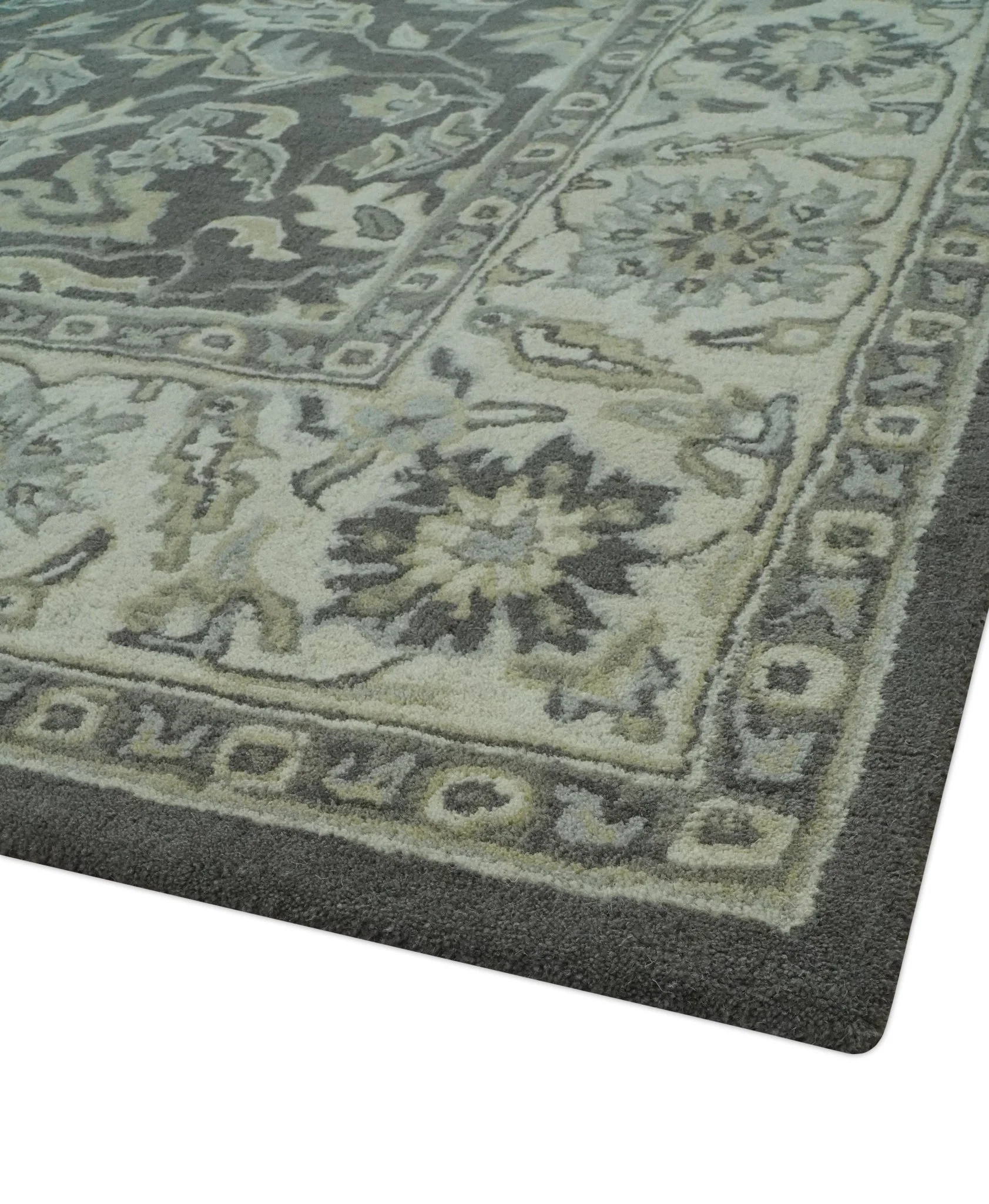 Antique Design 8x10 Charcoal and Beige Traditional Floral Hand Tufted rug - Image 5