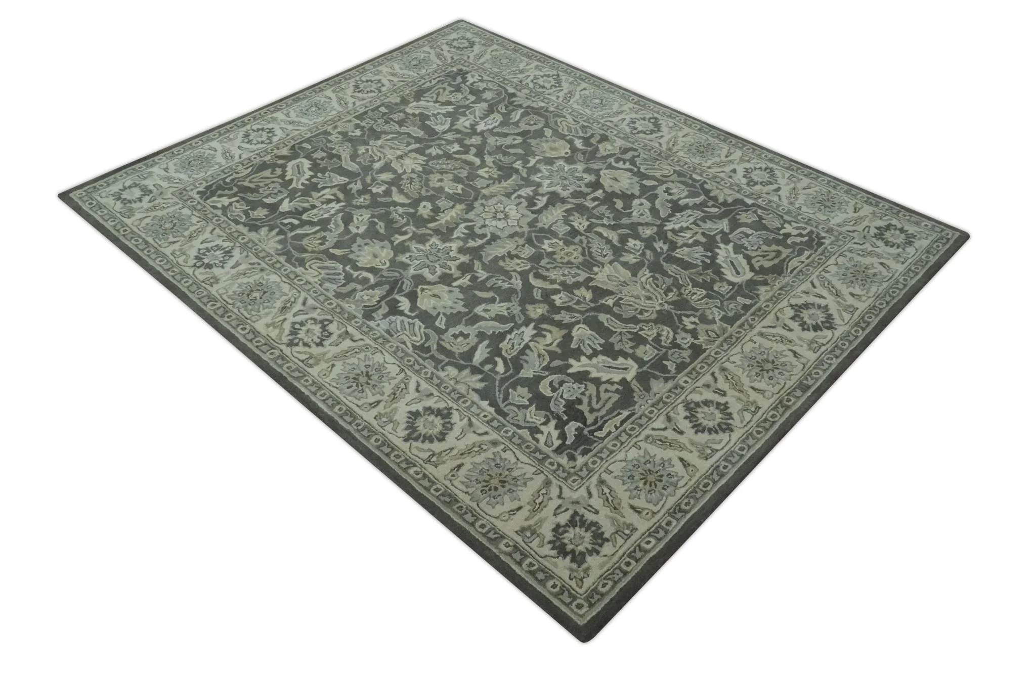 Antique Design 8x10 Charcoal and Beige Traditional Floral Hand Tufted rug - Image 9