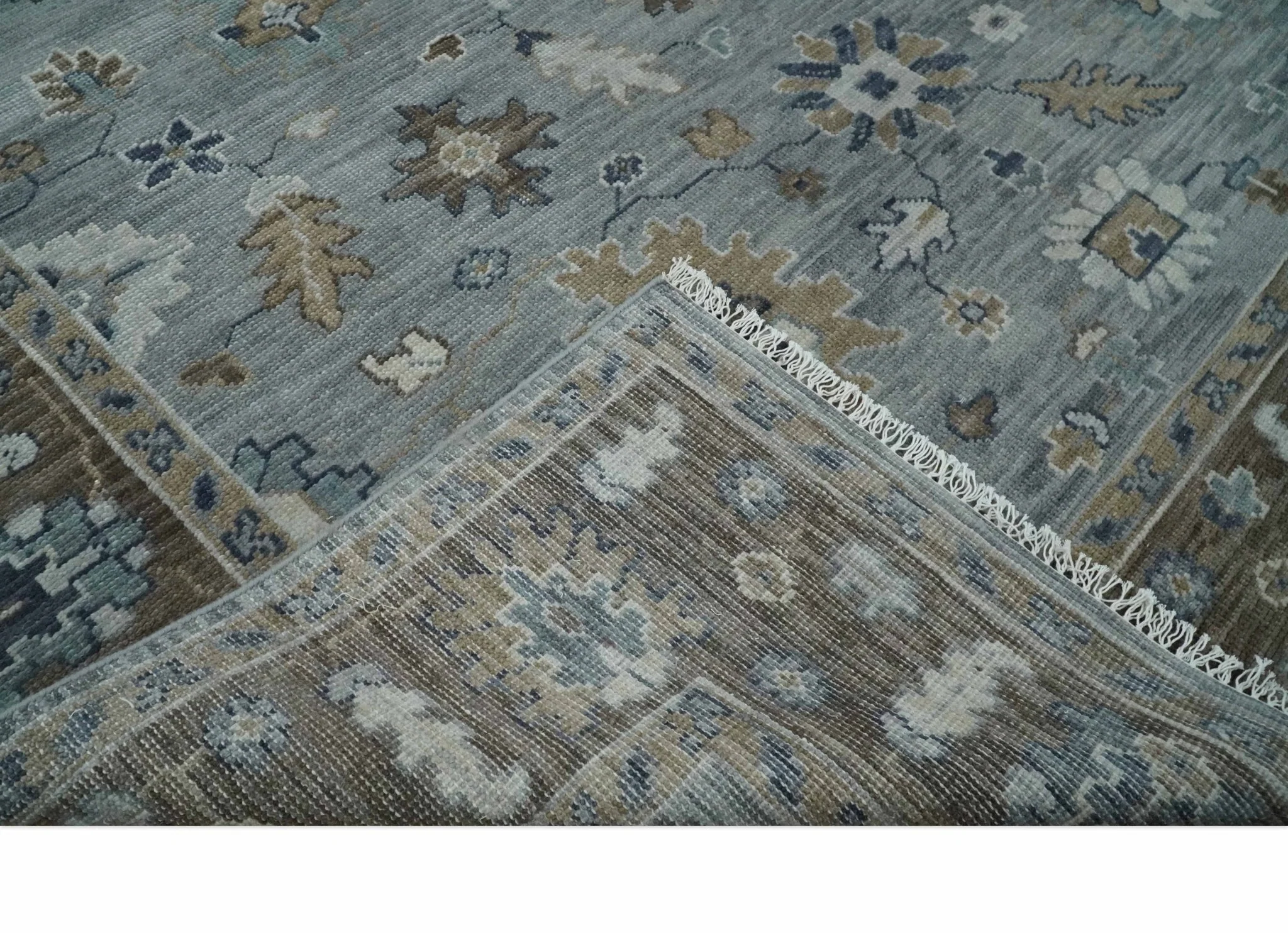 Custom Made Traditional Gray and Brown Multi Size Antique Style Hand knotted Wool Area Rug - Image 6