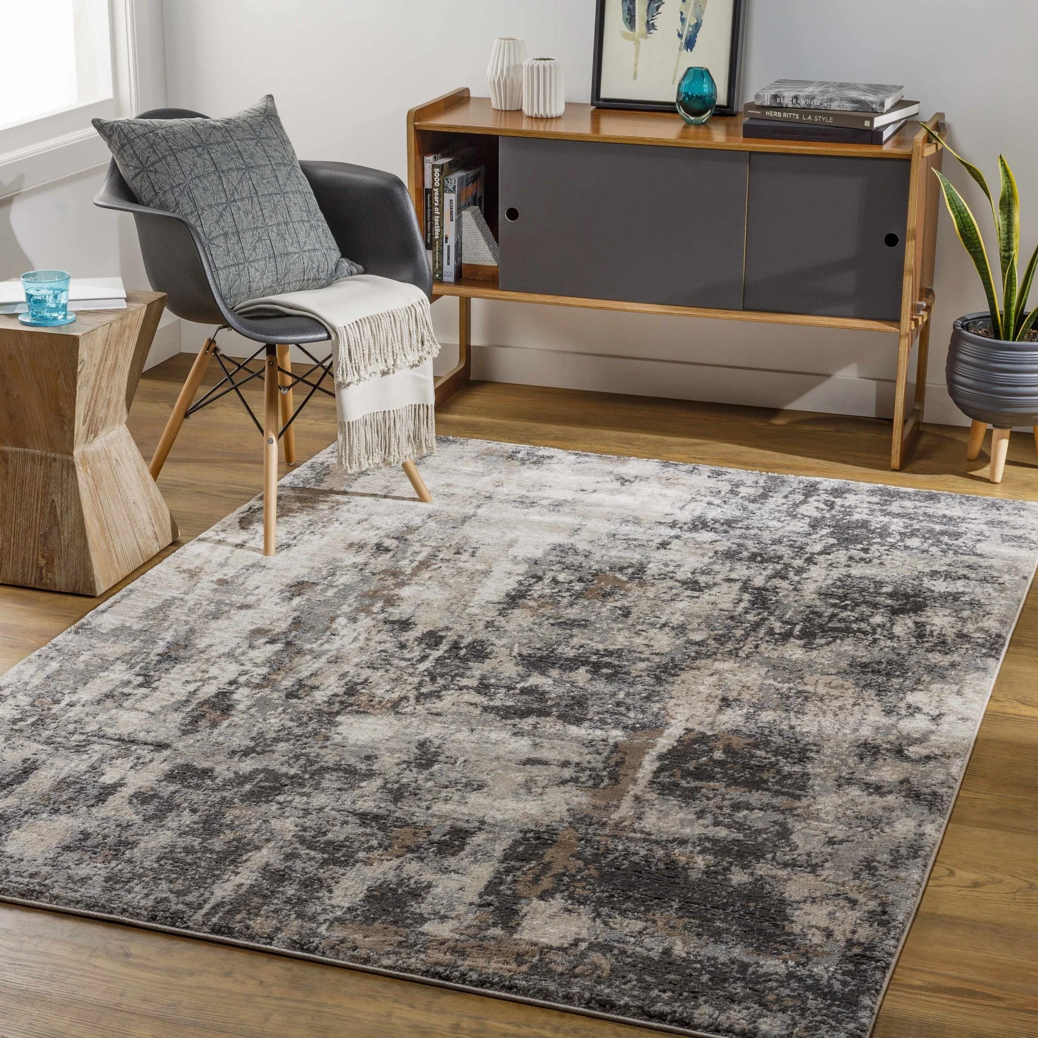 Charcoal And Cream Contemporary Style Machine Woven Area Rug - Image 3