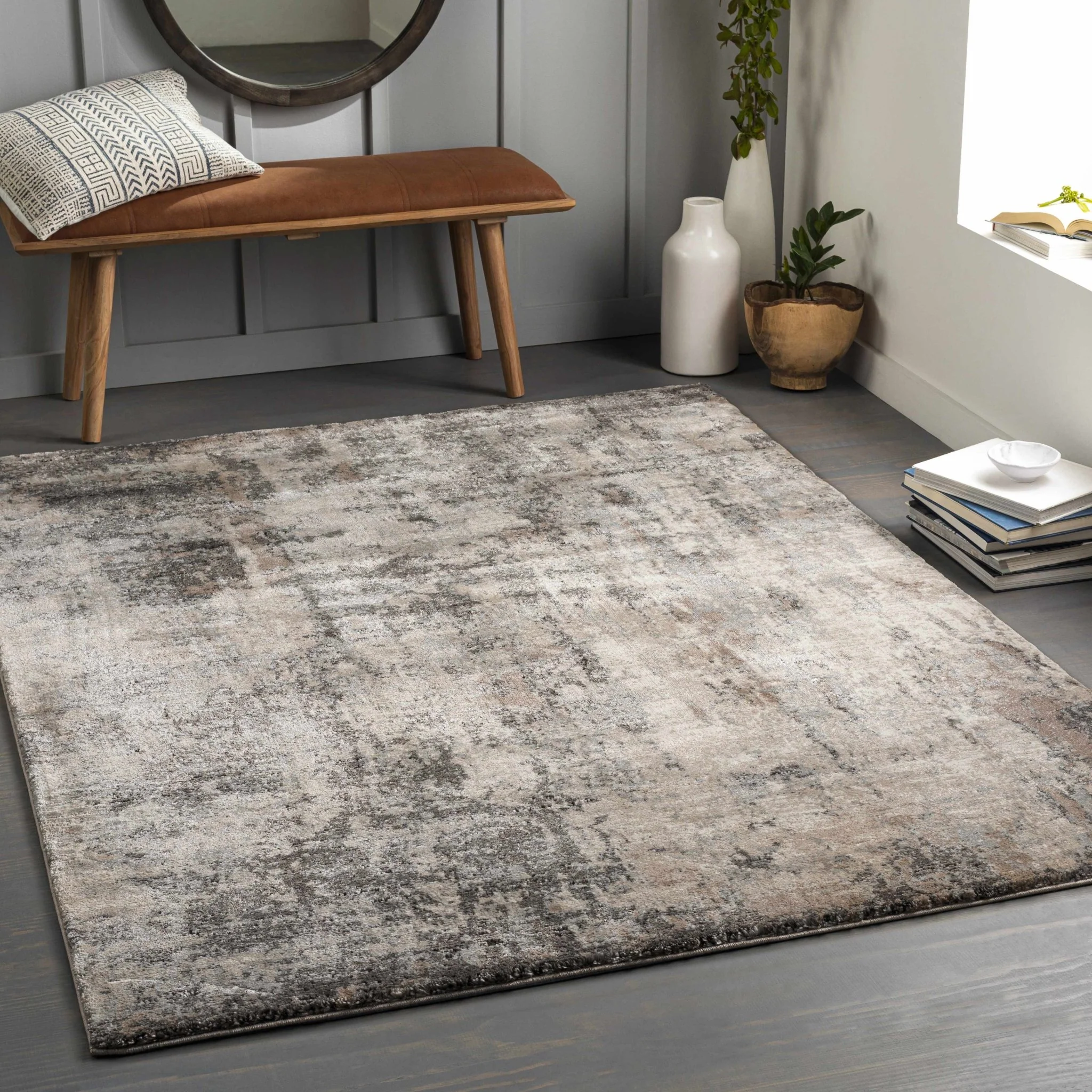 Charcoal And Cream Contemporary Style Machine Woven Area Rug - Image 9