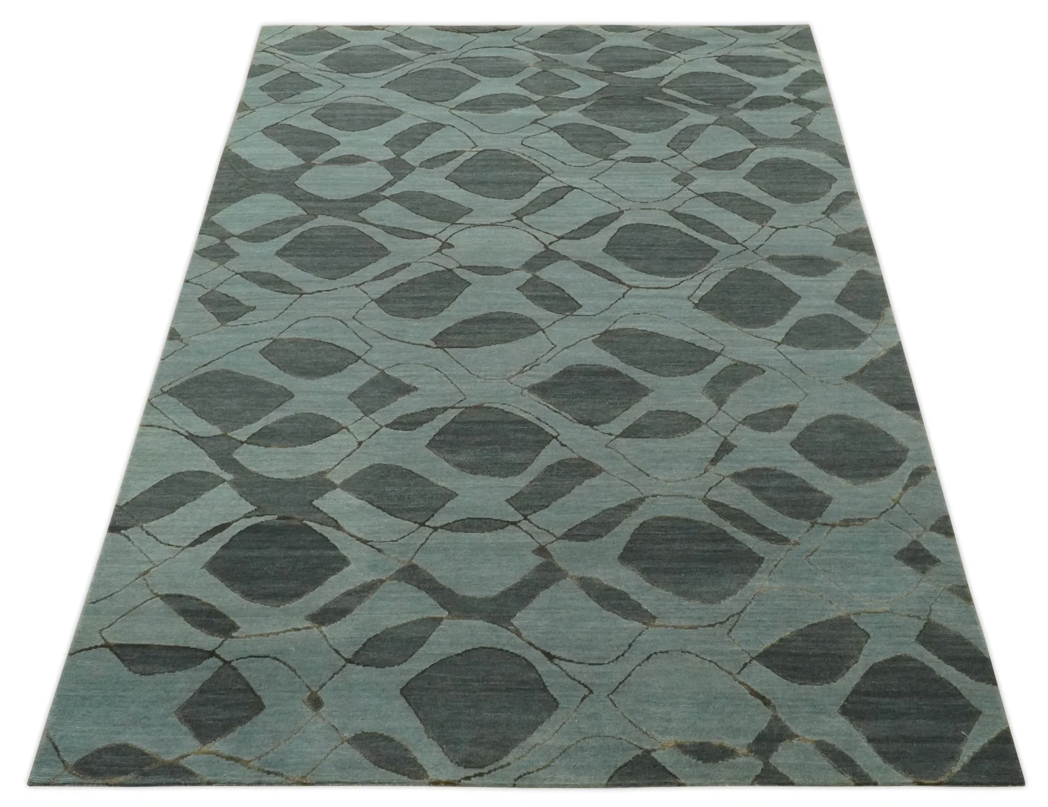 Modern Abstract Charcoal and Gray Hand loom 6x9 Wool and Art Silk Area Rug - Image 10