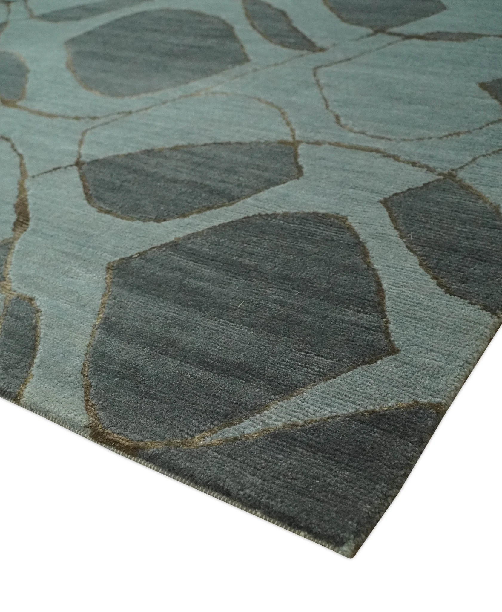 Modern Abstract Charcoal and Gray Hand loom 6x9 Wool and Art Silk Area Rug - Image 5