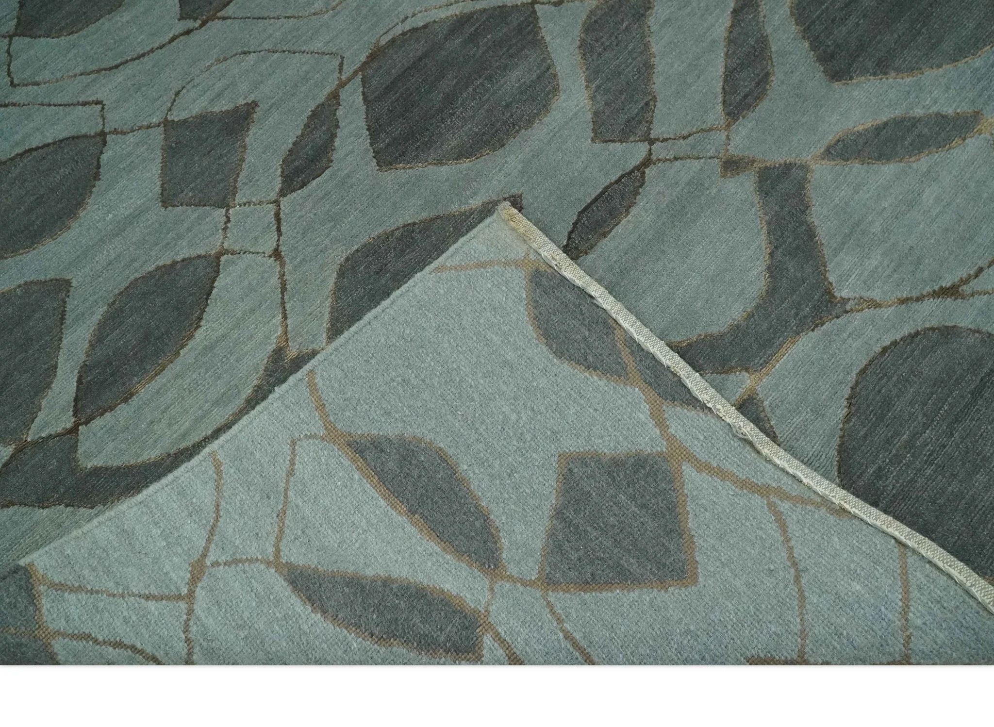 Modern Abstract Charcoal and Gray Hand loom 6x9 Wool and Art Silk Area Rug - Image 7