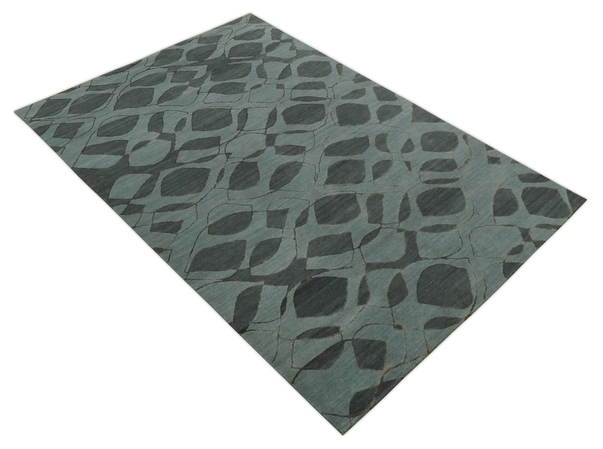 Modern Abstract Charcoal and Gray Hand loom 6x9 Wool and Art Silk Area Rug - Image 9