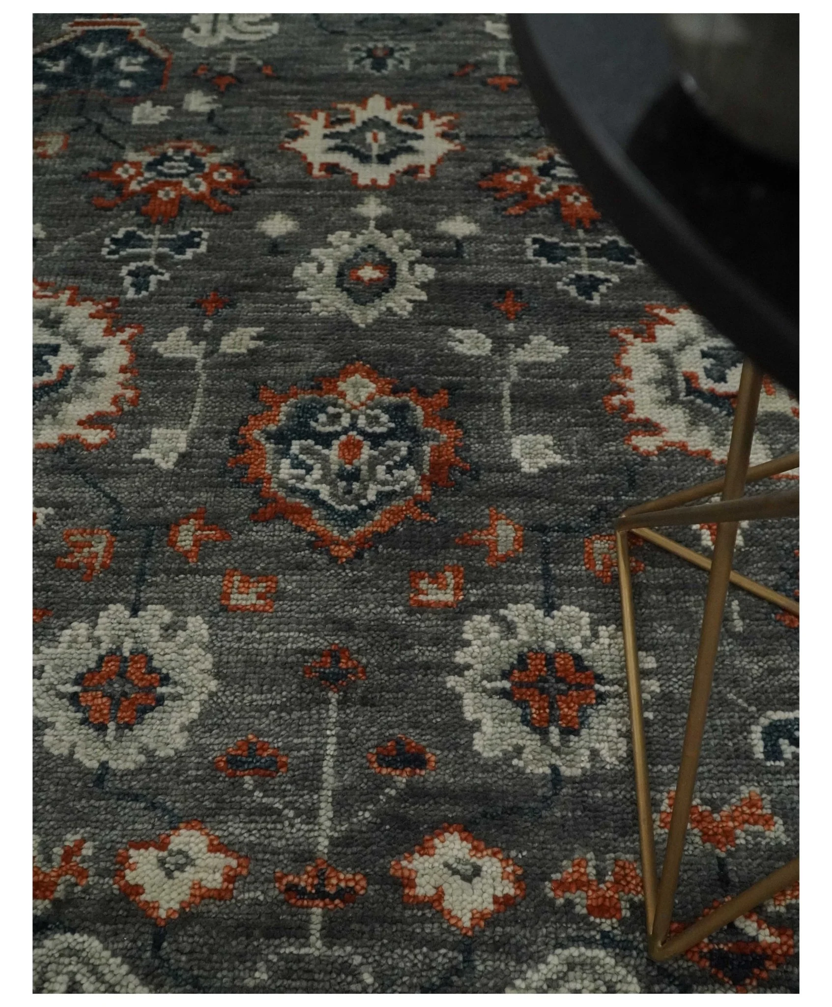 Charcoal and Ivory Hand Knotted Traditional Oushak Custom Made Wool Area Rug - Image 2
