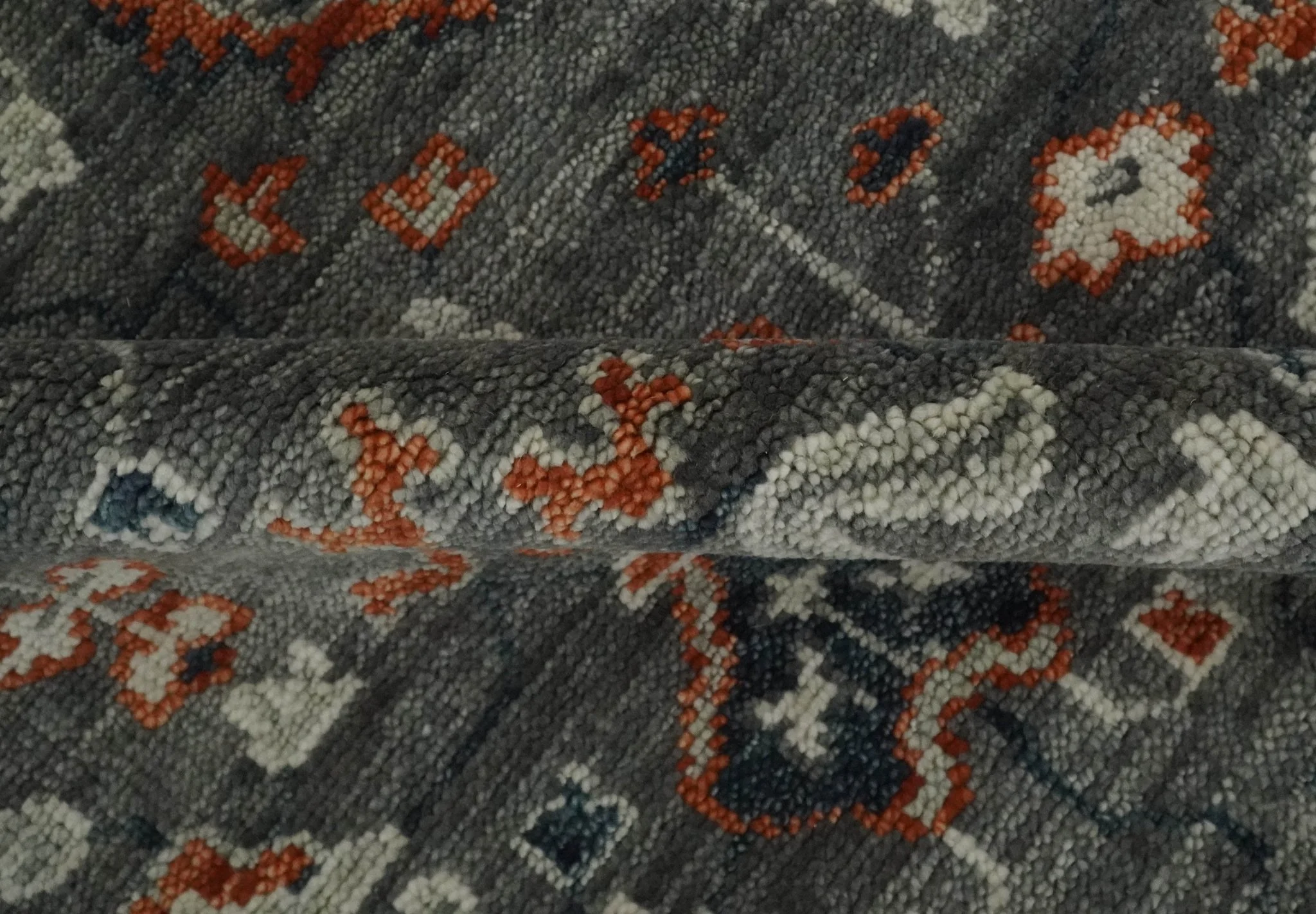 Charcoal and Ivory Hand Knotted Traditional Oushak Custom Made Wool Area Rug - Image 4