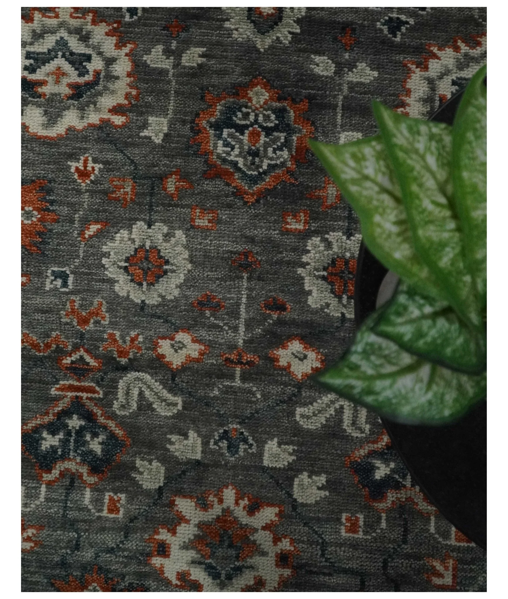 Charcoal and Ivory Hand Knotted Traditional Oushak Custom Made Wool Area Rug - Image 6