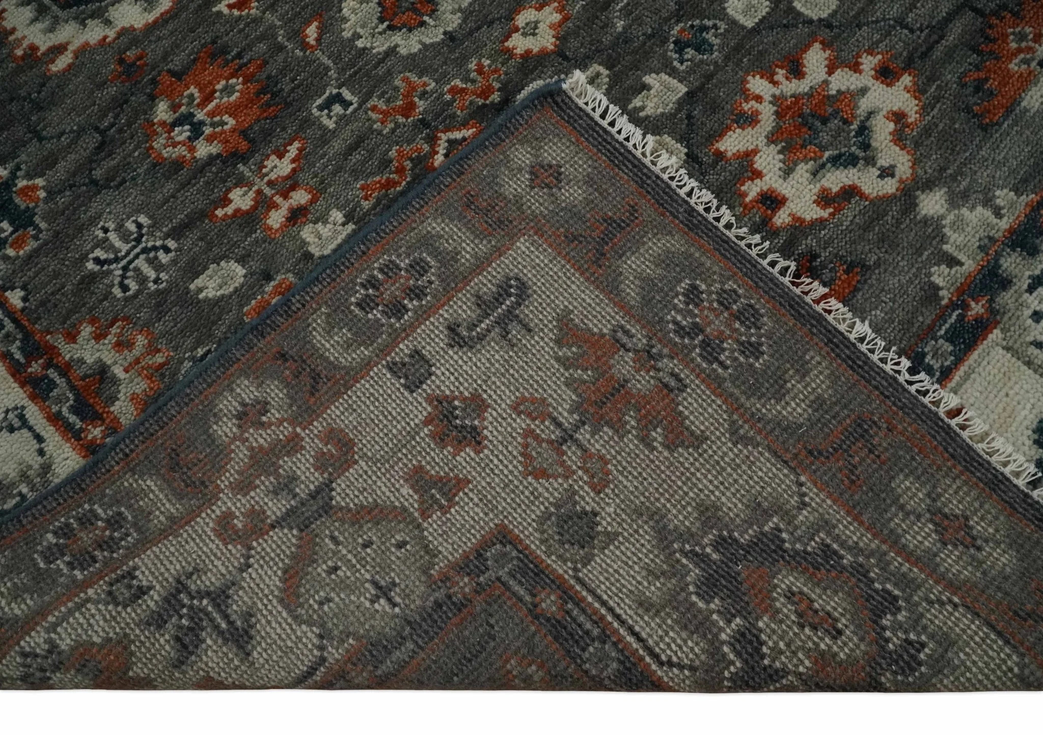 Charcoal and Ivory Hand Knotted Traditional Oushak Custom Made Wool Area Rug - Image 8