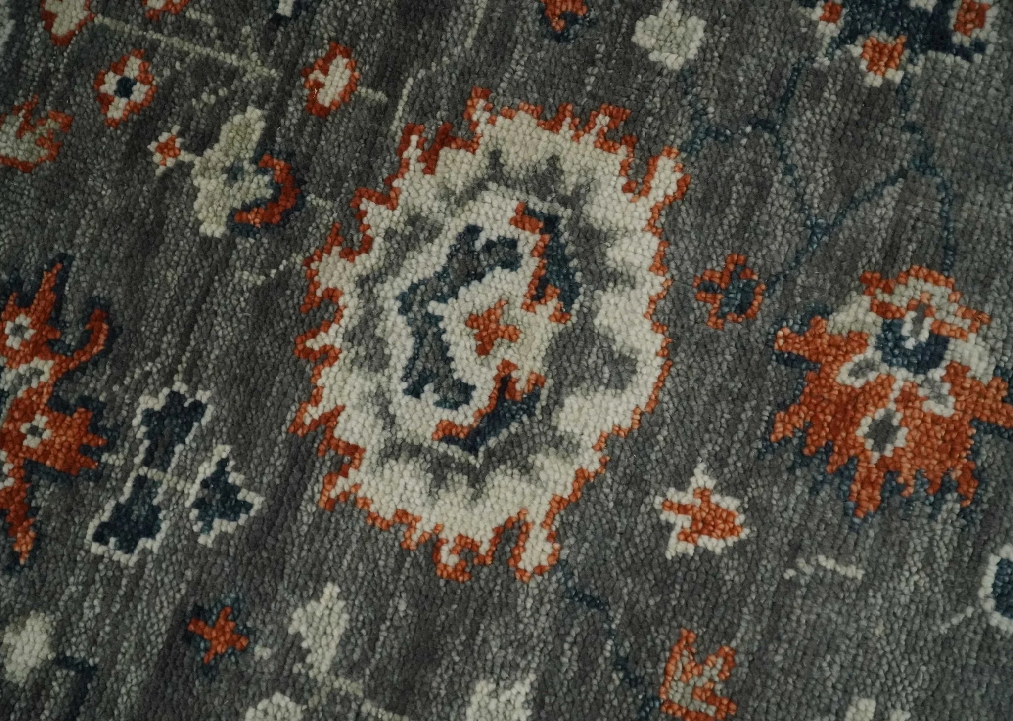 Charcoal and Ivory Hand Knotted Traditional Oushak Custom Made Wool Area Rug - Image 9