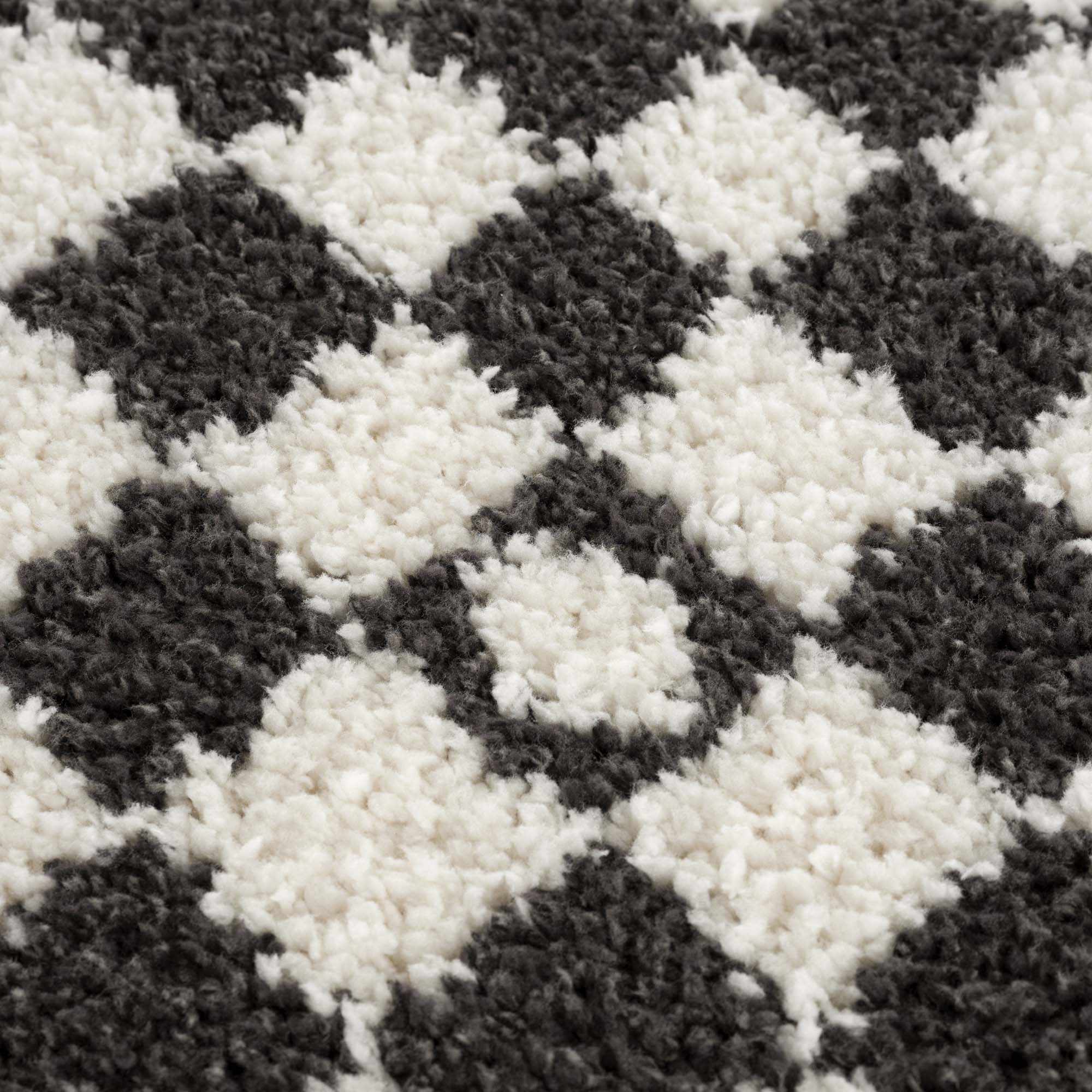 Modern Geometrical Charcoal and Ivory Checkered Plush Pile Moroccan Style Area Rug - Image 10