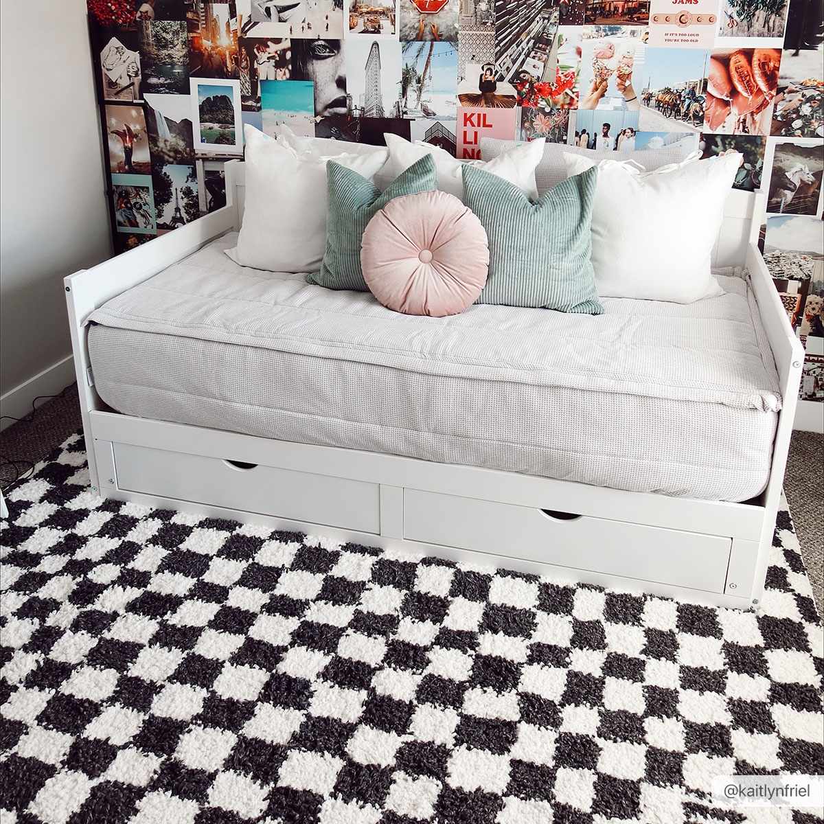 Modern Geometrical Charcoal and Ivory Checkered Plush Pile Moroccan Style Area Rug - Image 3