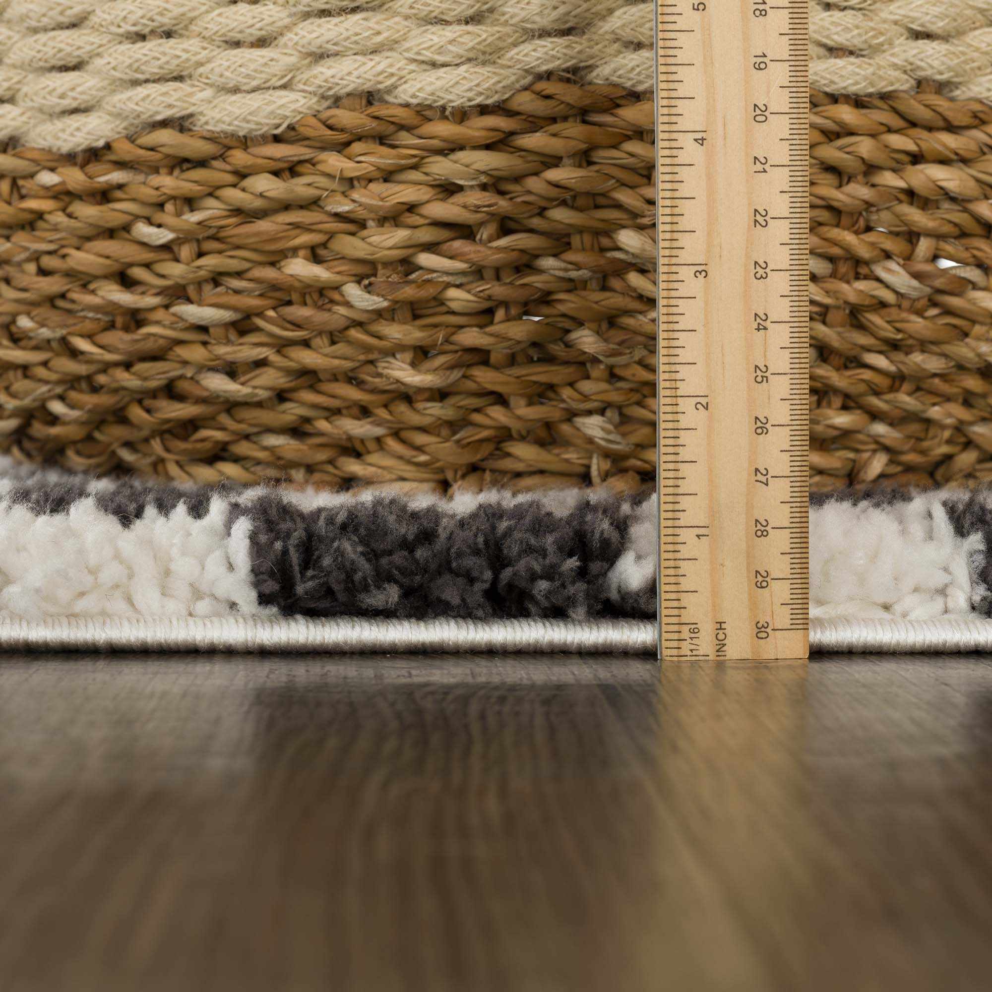 Modern Geometrical Charcoal and Ivory Checkered Plush Pile Moroccan Style Area Rug - Image 9