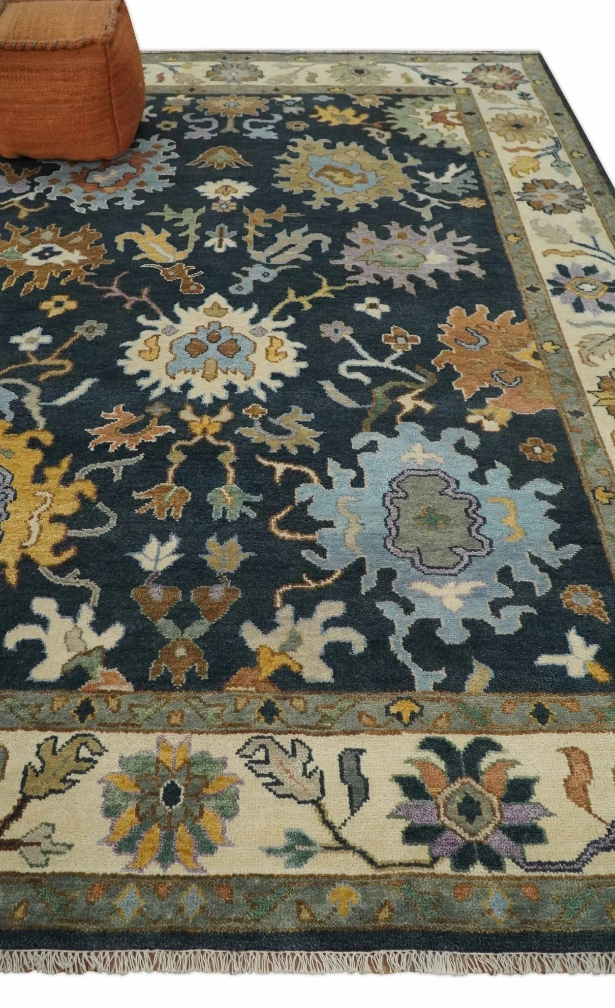 9x12 Hand Knotted Charcoal and Ivory Oushak Traditional Persian Vintage Wool Rug | TRDCP789912 - Image 3