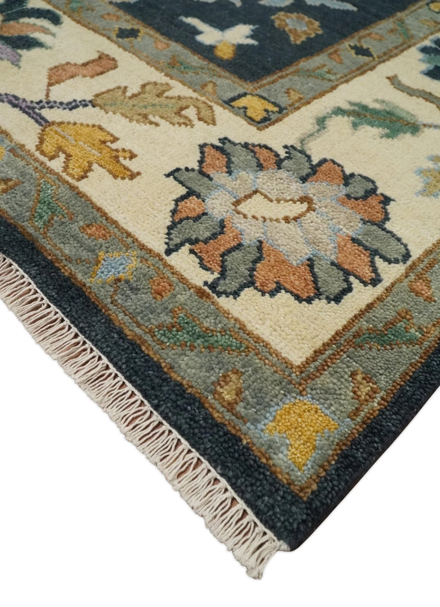 9x12 Hand Knotted Charcoal and Ivory Oushak Traditional Persian Vintage Wool Rug | TRDCP789912 - Image 5