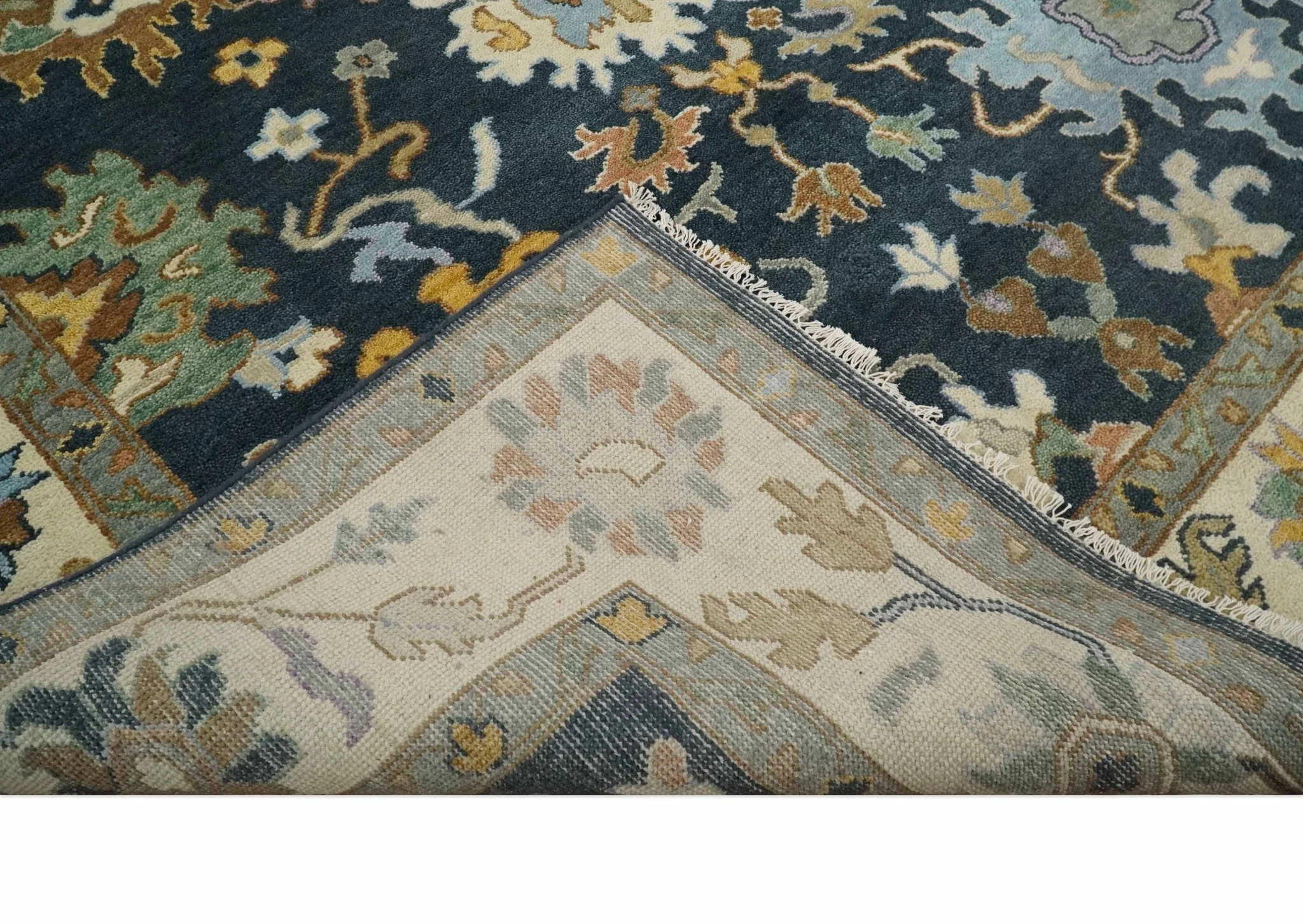 9x12 Hand Knotted Charcoal and Ivory Oushak Traditional Persian Vintage Wool Rug | TRDCP789912 - Image 7