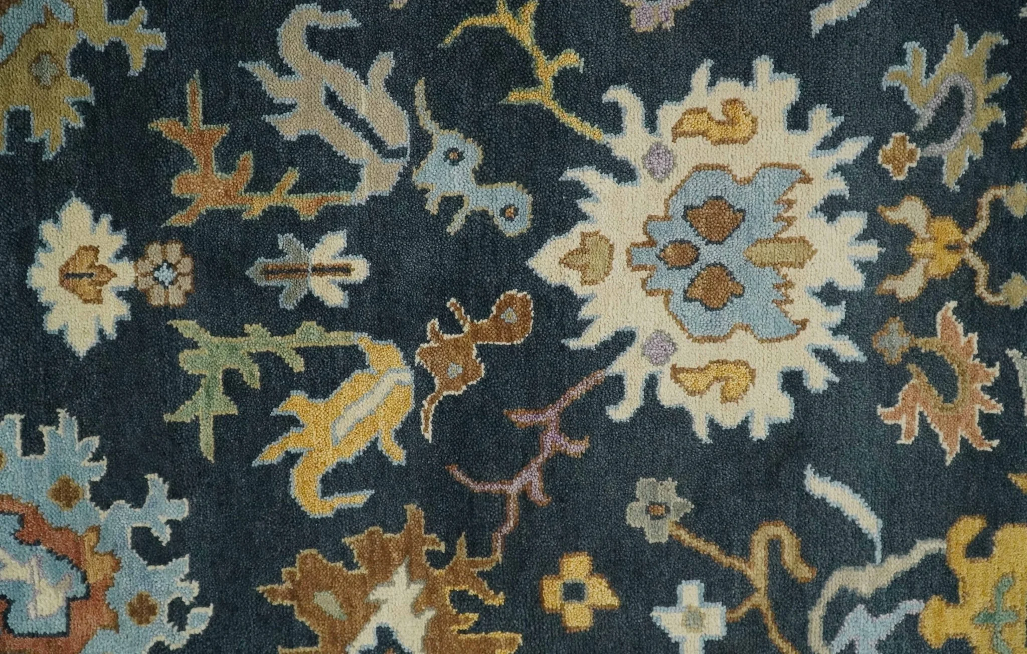 9x12 Hand Knotted Charcoal and Ivory Oushak Traditional Persian Vintage Wool Rug | TRDCP789912 - Image 9