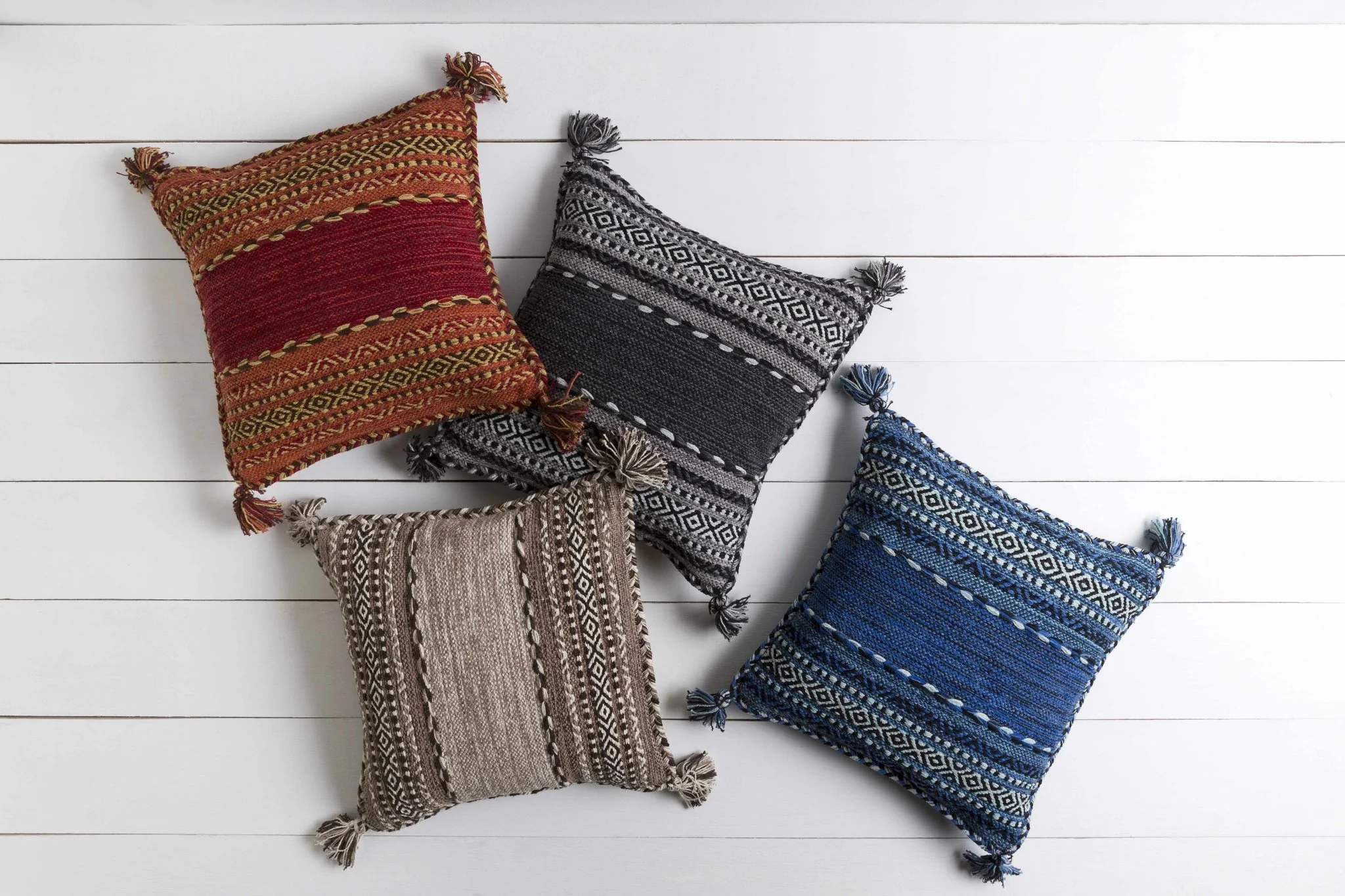 Hand Woven Charcoal and Ivory Tribal Tassel Design Square Throw Pillow - Image 4
