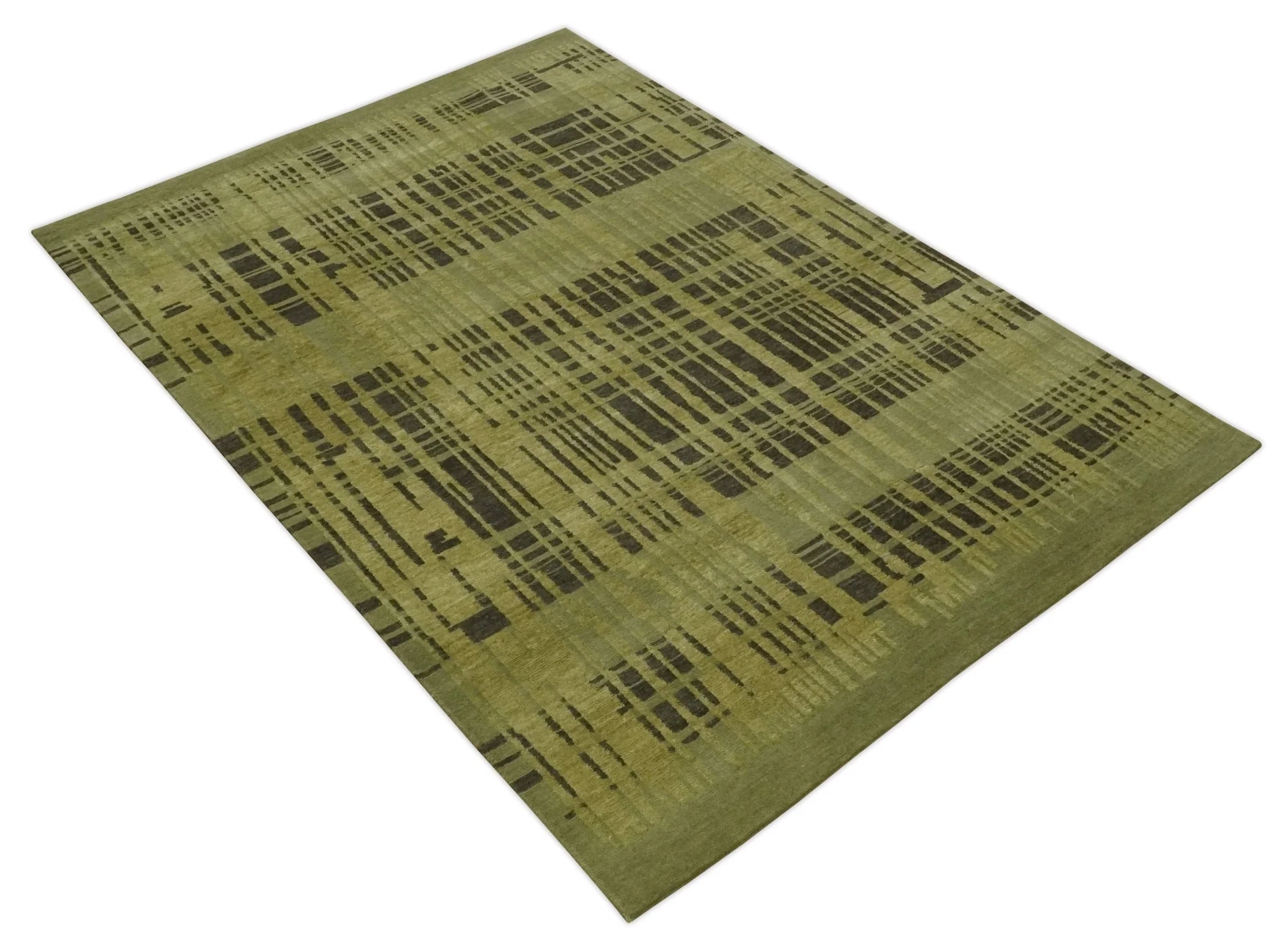 Charcoal and Olive Modern Stripes Design 5.8x7.10 Hand loom wool area Rug - Image 10