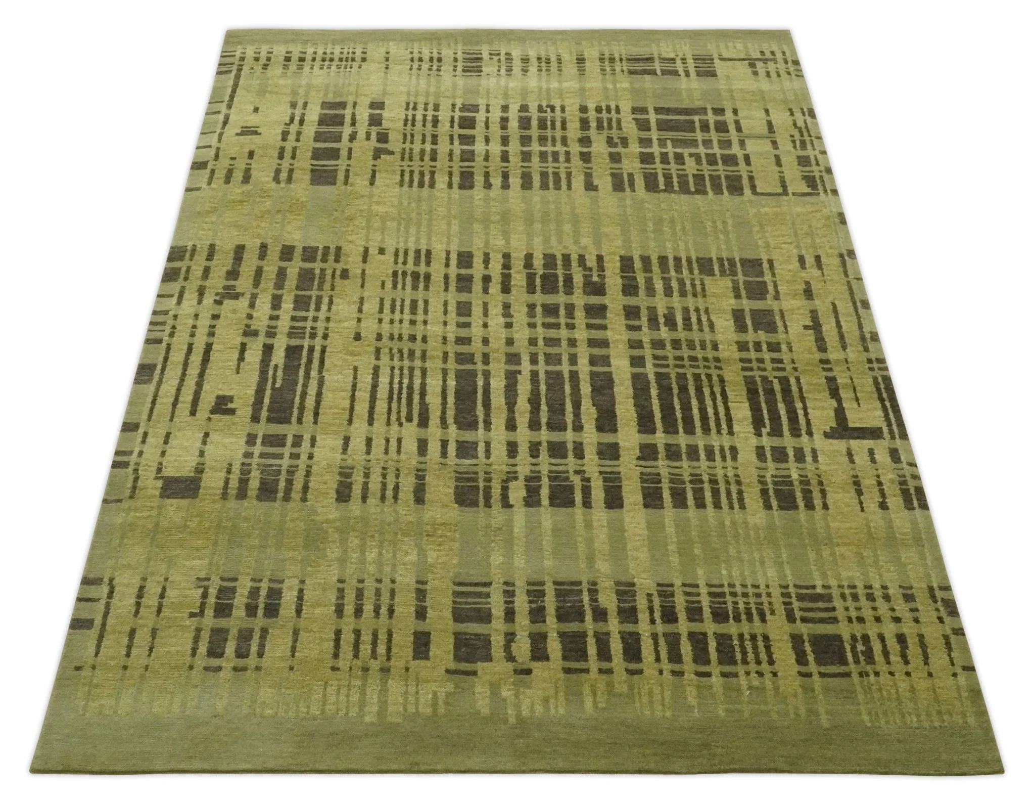 Charcoal and Olive Modern Stripes Design 5.8x7.10 Hand loom wool area Rug - Image 11