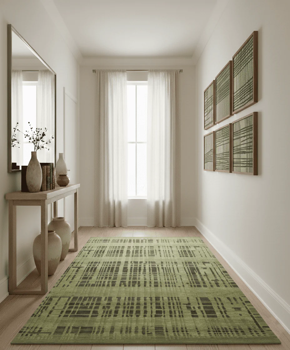 Charcoal and Olive Modern Stripes Design 5.8x7.10 Hand loom wool area Rug - Image 2