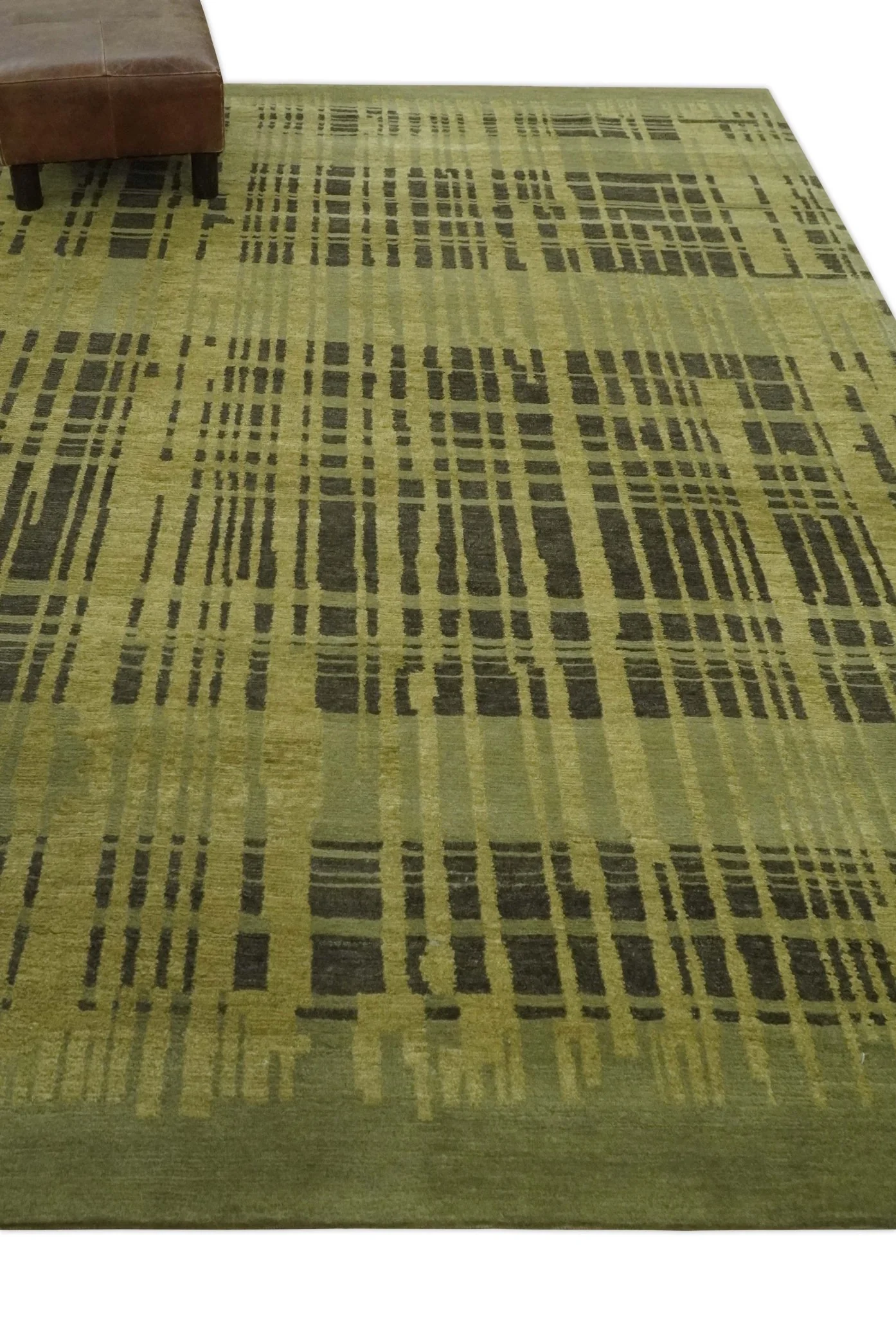 Charcoal and Olive Modern Stripes Design 5.8x7.10 Hand loom wool area Rug - Image 4