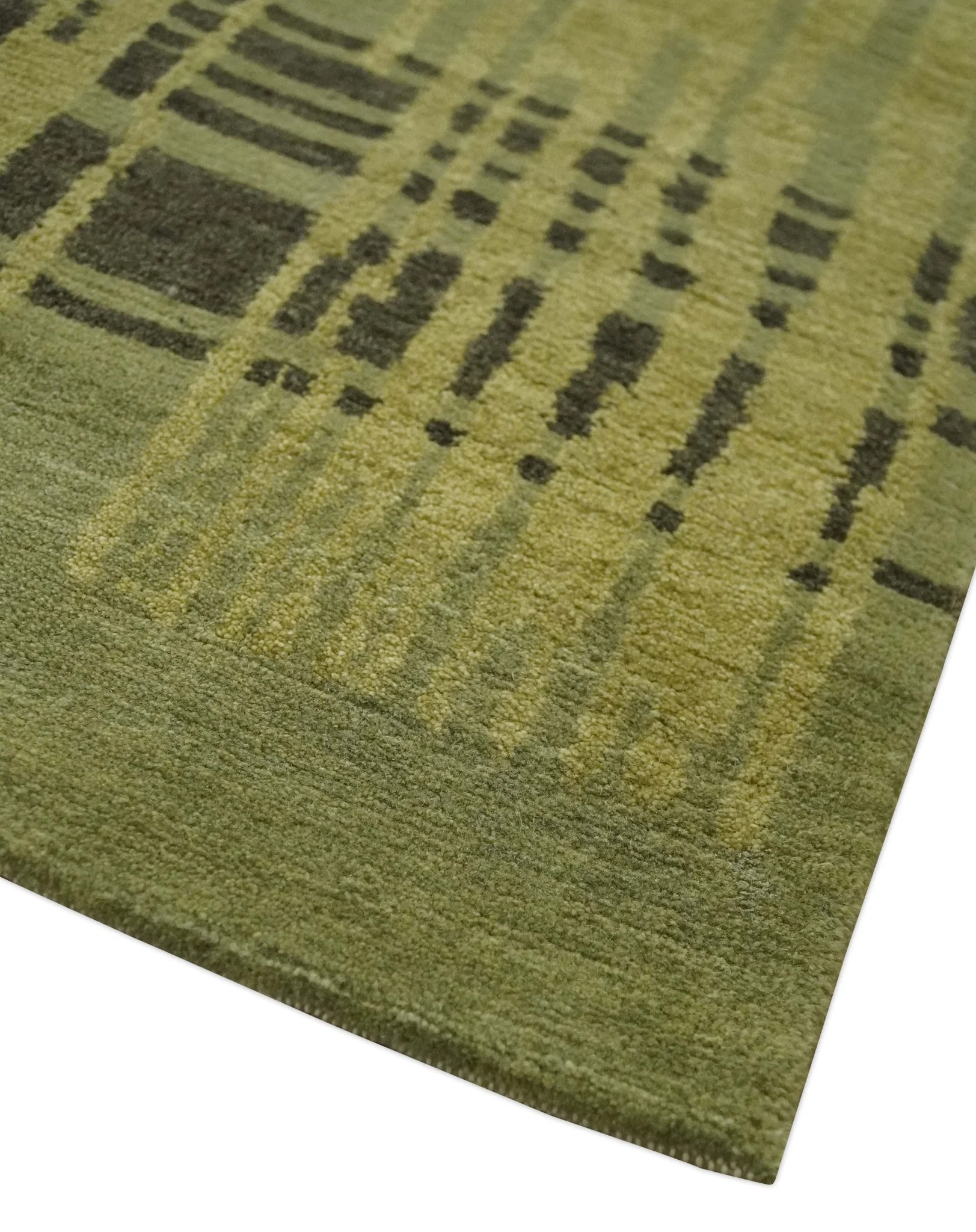 Charcoal and Olive Modern Stripes Design 5.8x7.10 Hand loom wool area Rug - Image 6