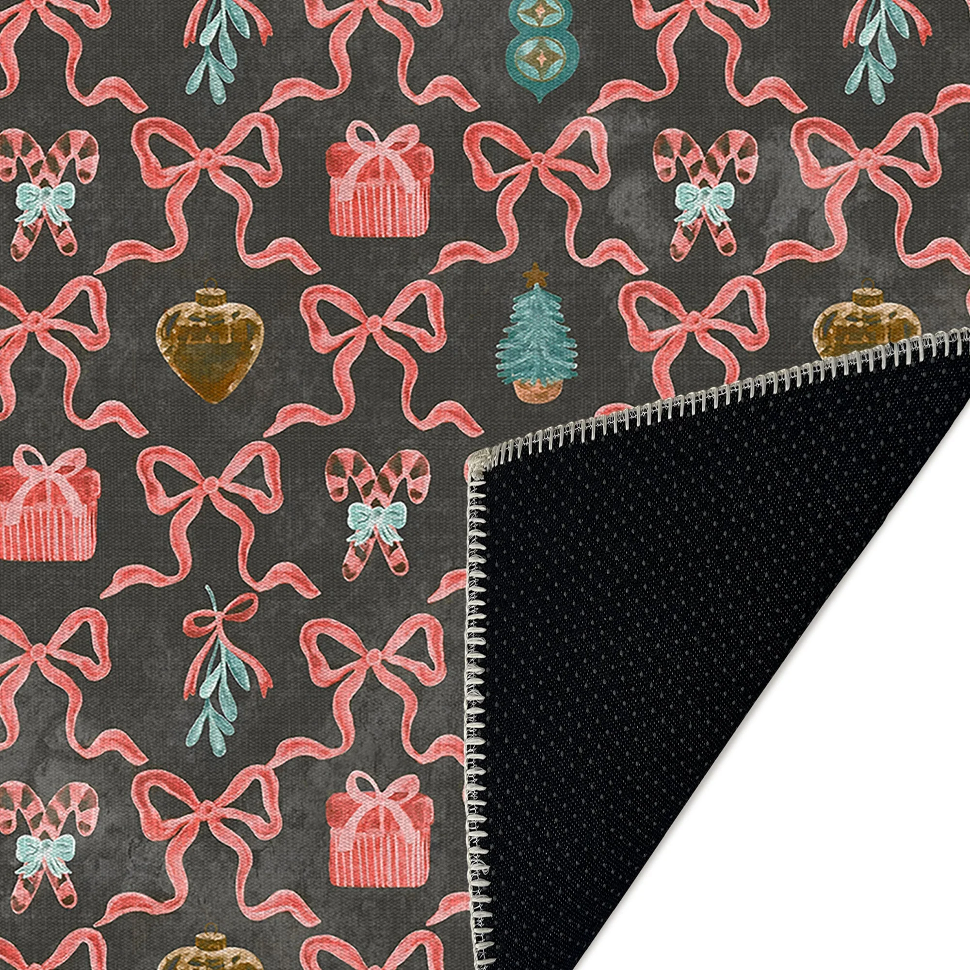 Charcoal And Pink Christmas Cotton Machine Washable Area Rug - Image 6