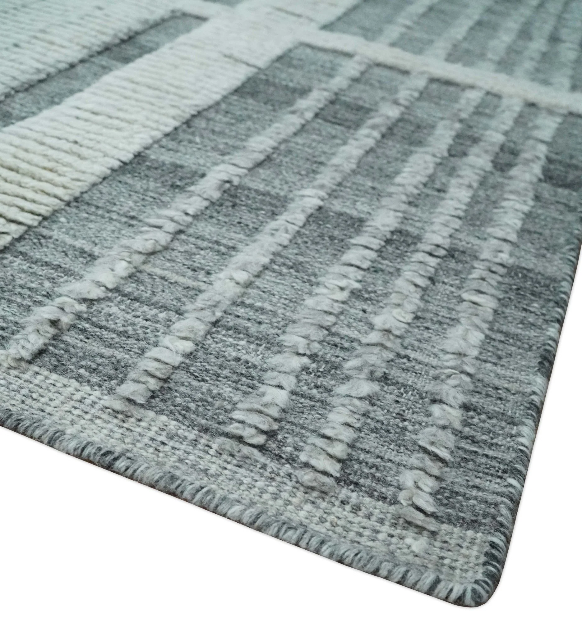 Charcoal and Silver Traditional Hand Knotted 8x10 Geometrical Pattern Wool Area Rug - Image 5