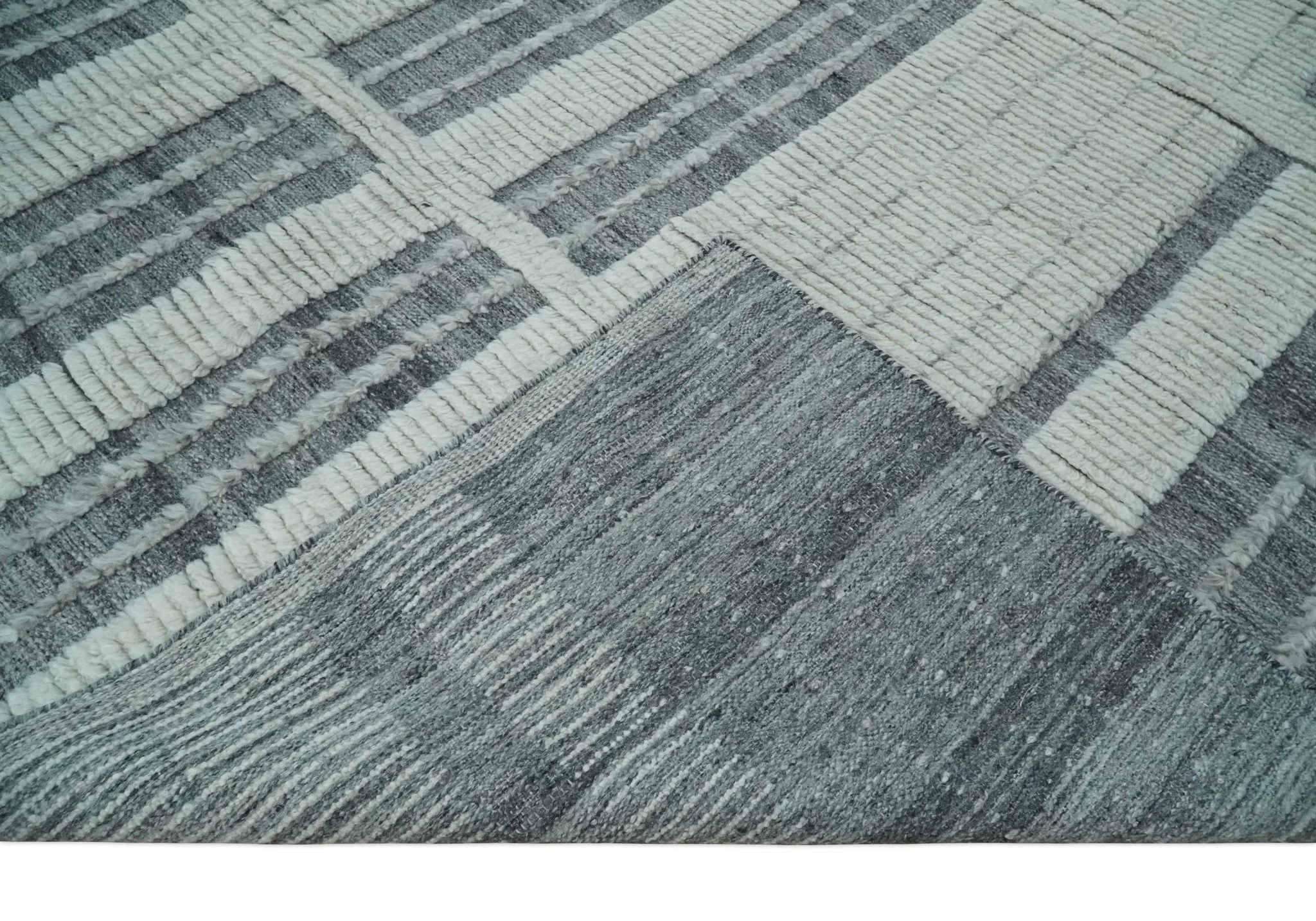 Charcoal and Silver Traditional Hand Knotted 8x10 Geometrical Pattern Wool Area Rug - Image 6