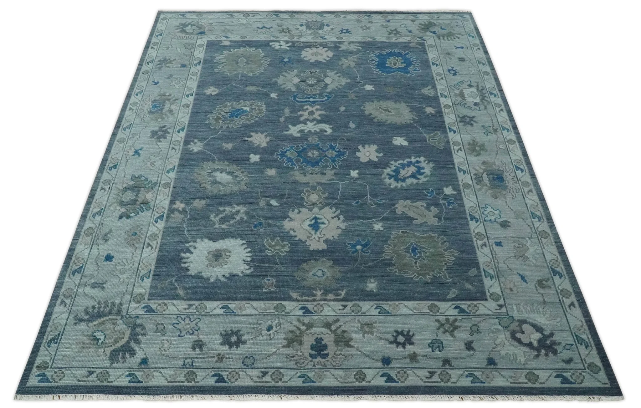 Charcoal and Silver Hand knotted Traditional Oushak Custom Made wool Area Rug - Image 10
