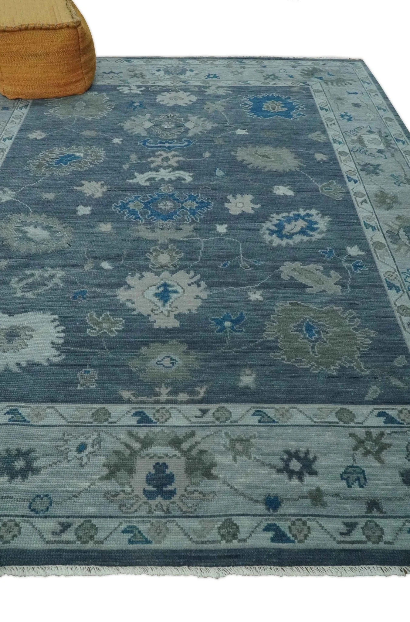 Charcoal and Silver Hand knotted Traditional Oushak Custom Made wool Area Rug - Image 3