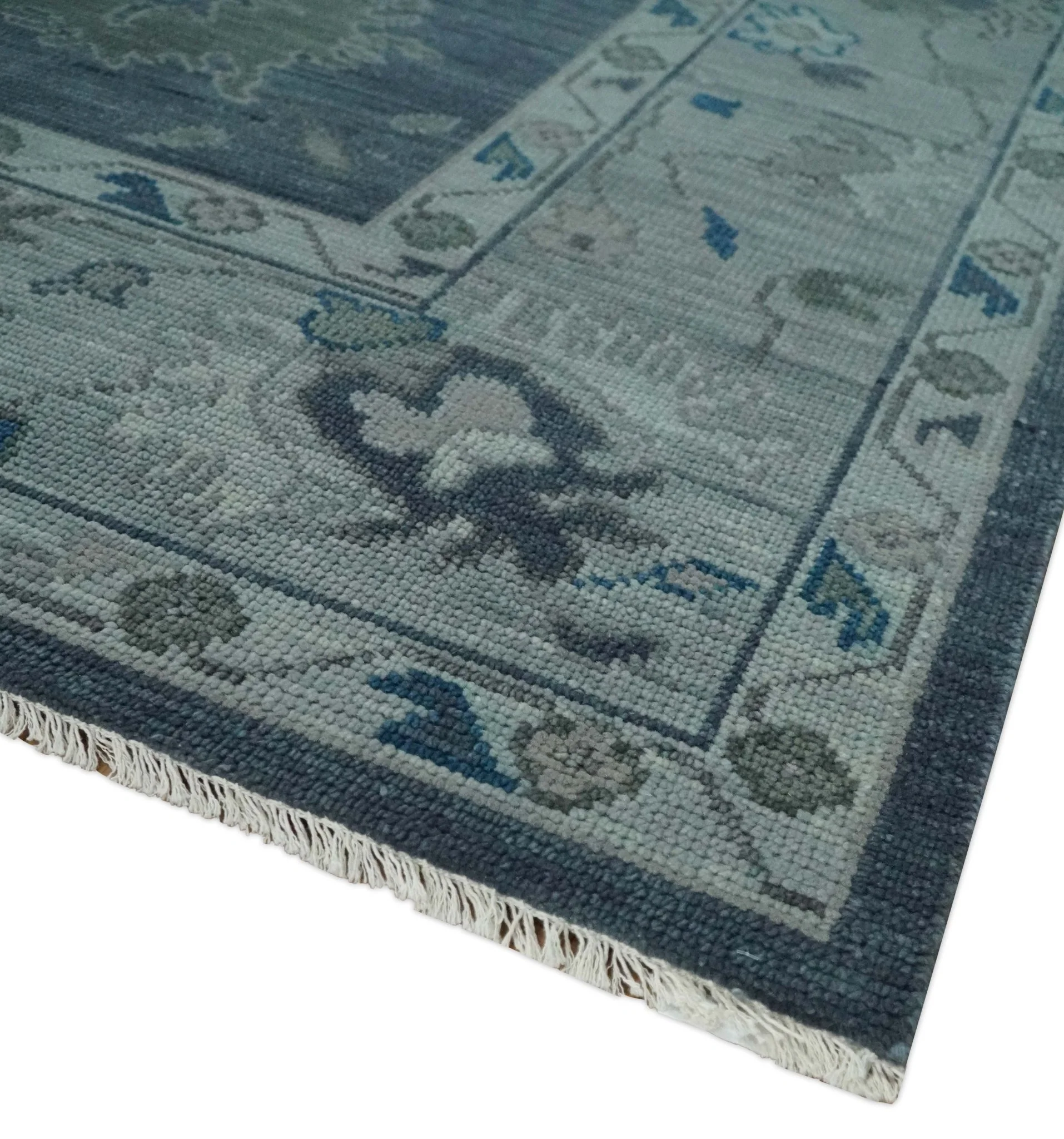 Charcoal and Silver Hand knotted Traditional Oushak Custom Made wool Area Rug - Image 5
