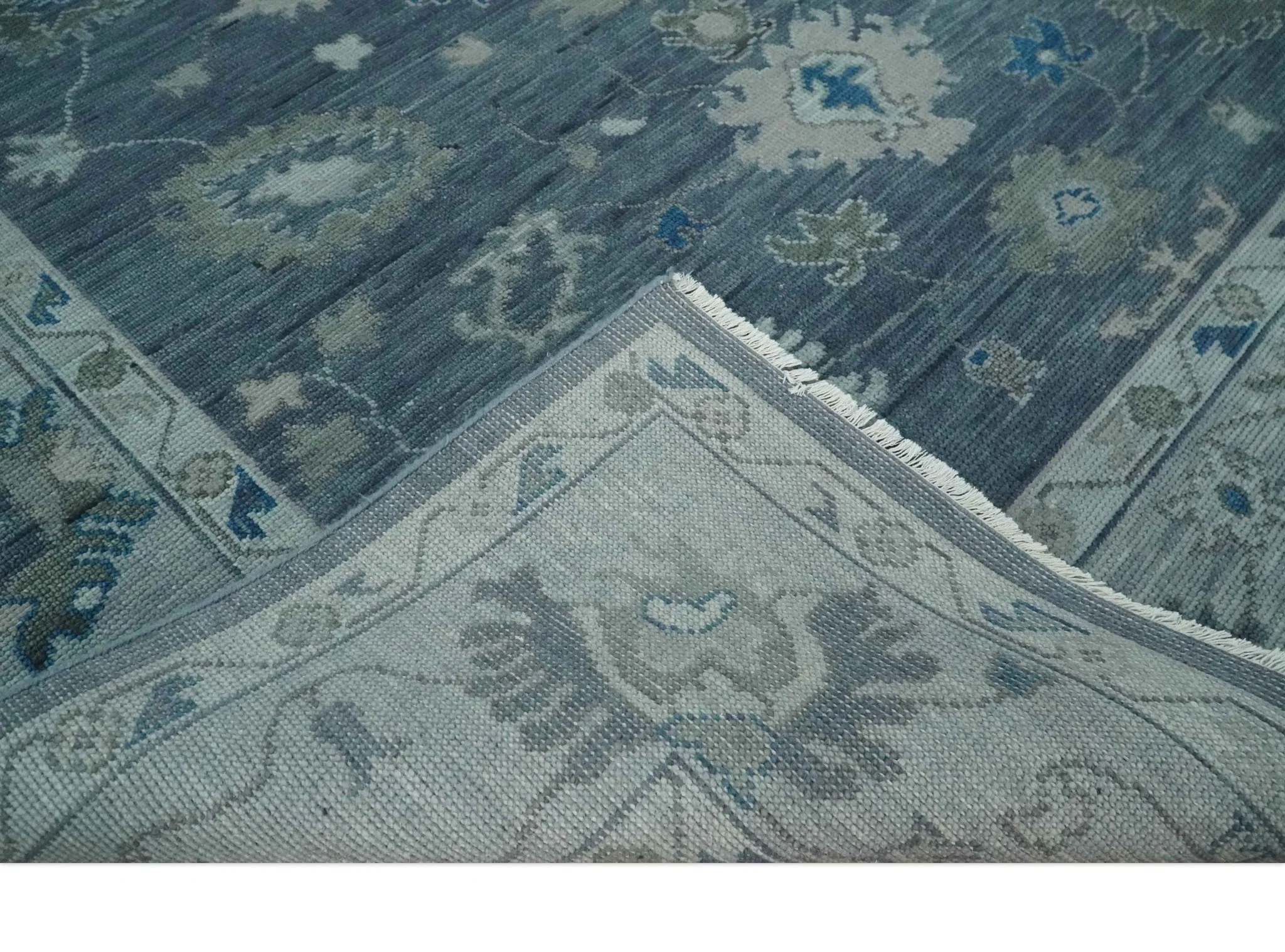 Charcoal and Silver Hand knotted Traditional Oushak Custom Made wool Area Rug - Image 7
