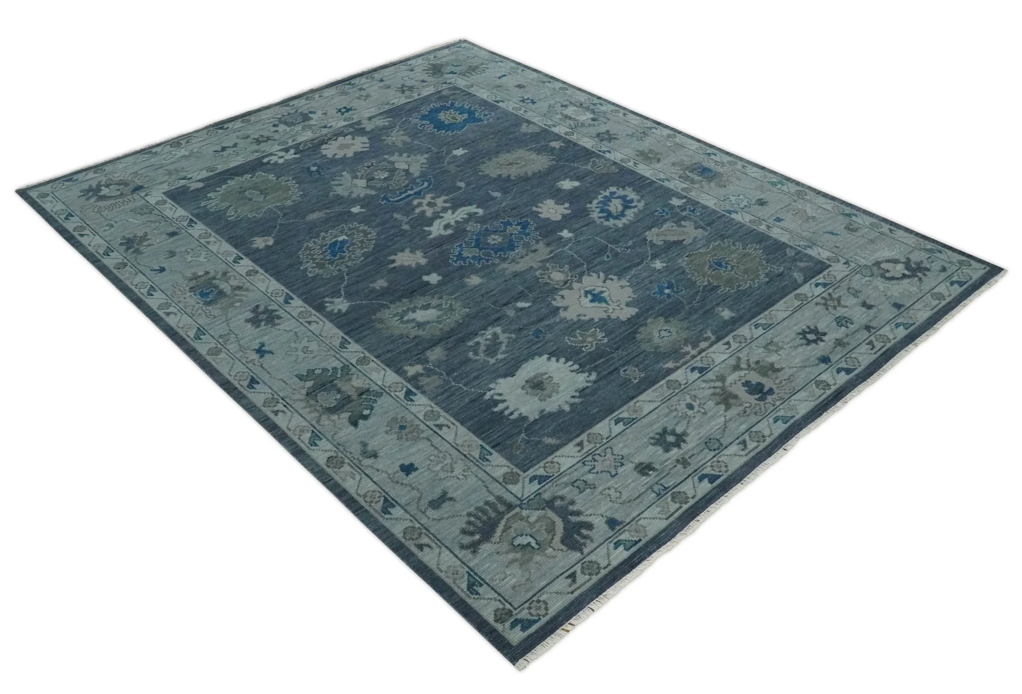 Charcoal and Silver Hand knotted Traditional Oushak Custom Made wool Area Rug - Image 9