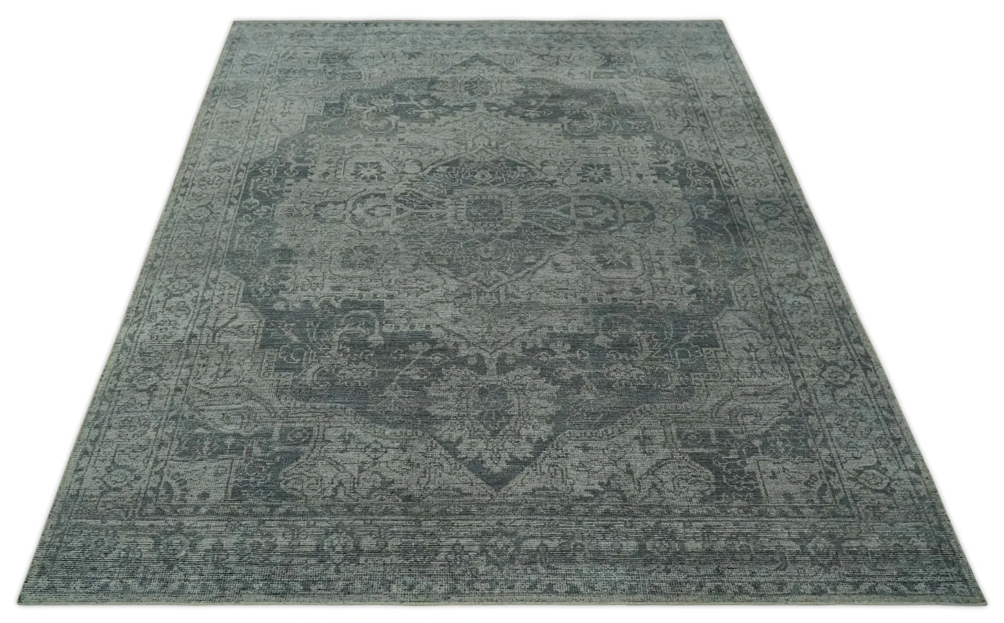Antique Design Charcoal and Silver Traditional Medallion Custom Made wool Area Rug - Image 10