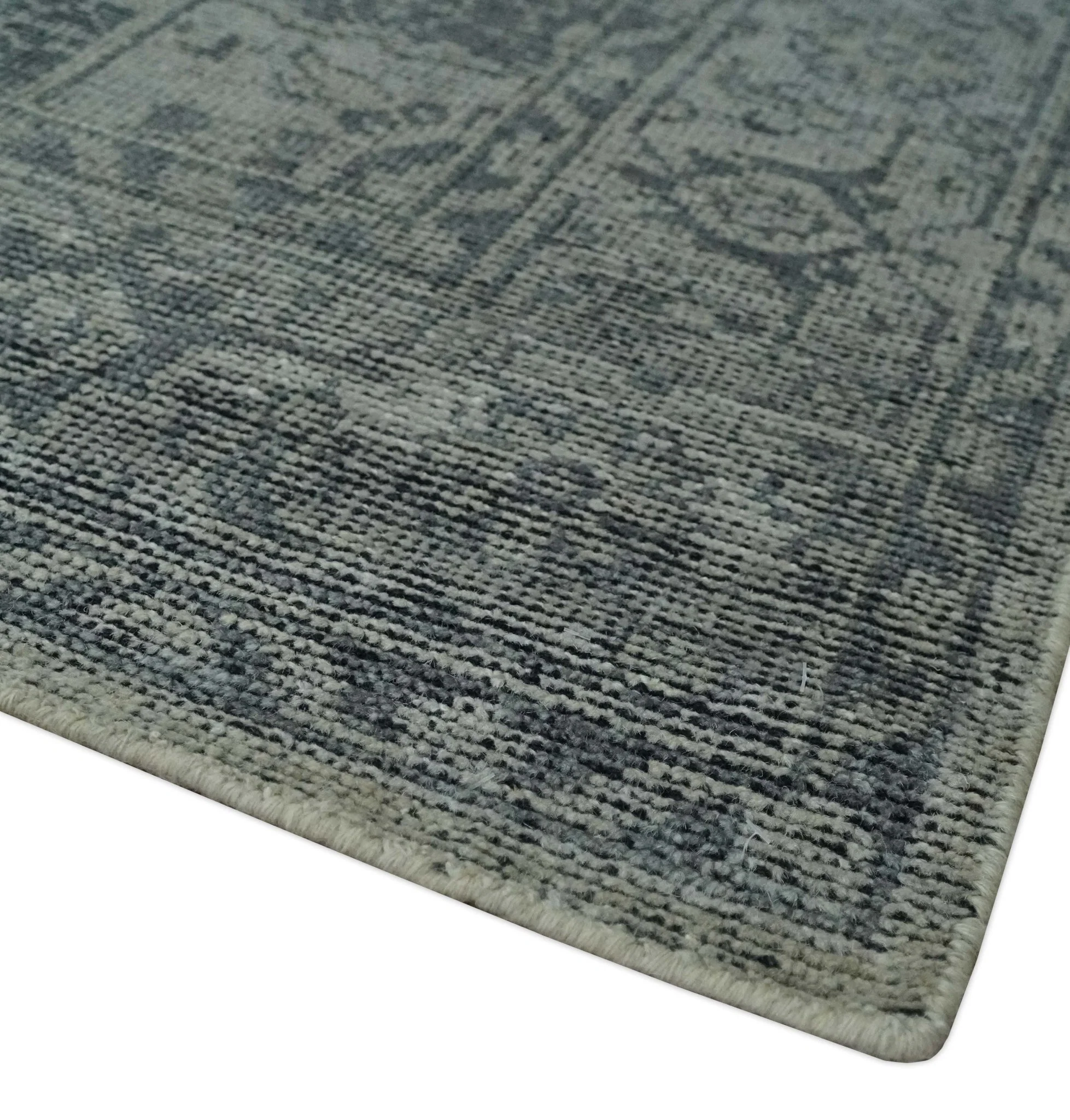 Antique Design Charcoal and Silver Traditional Medallion Custom Made wool Area Rug - Image 5