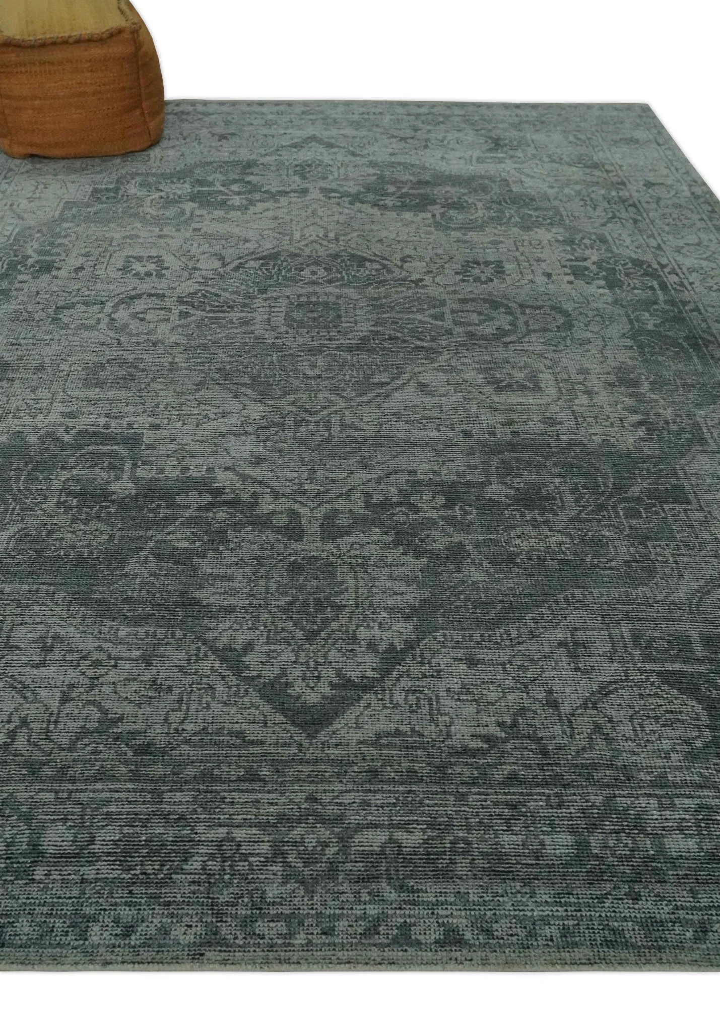 Antique Style Charcoal and Silver Traditional Heriz Medallion 8x10 wool Area Rug - Image 3