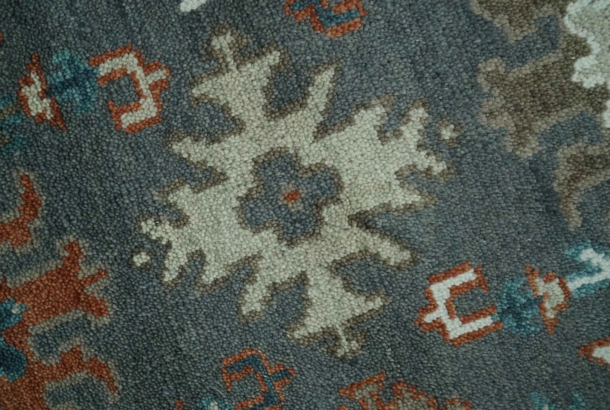 Custom Made Charcoal and Teal Hand knotted Traditional Oushak wool area rug - Image 5