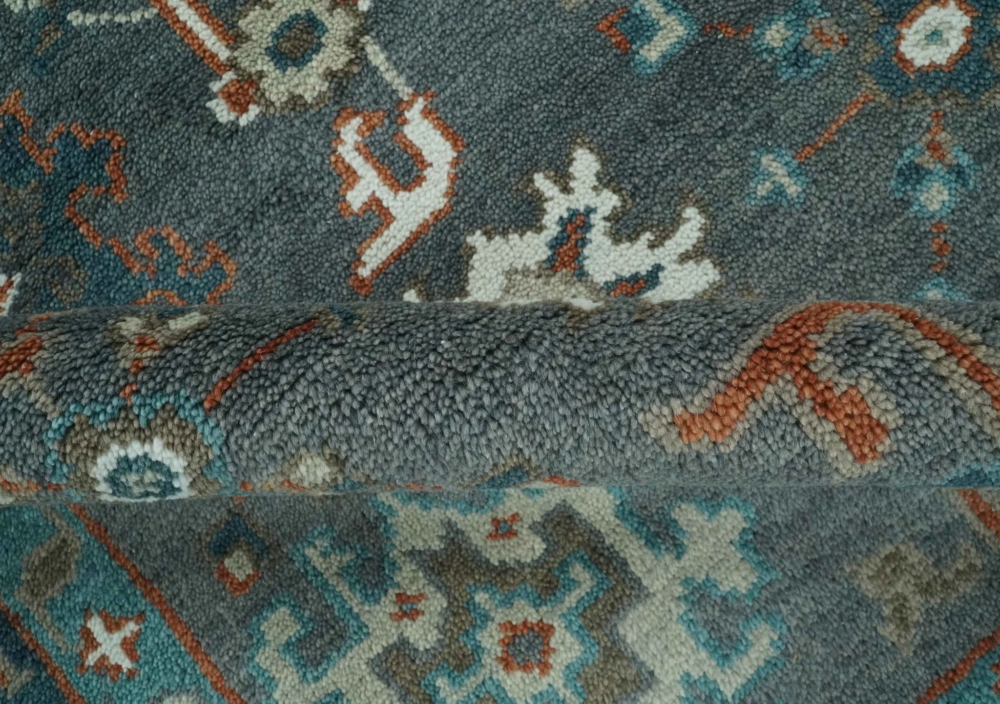 Custom Made Charcoal and Teal Hand knotted Traditional Oushak wool area rug - Image 6